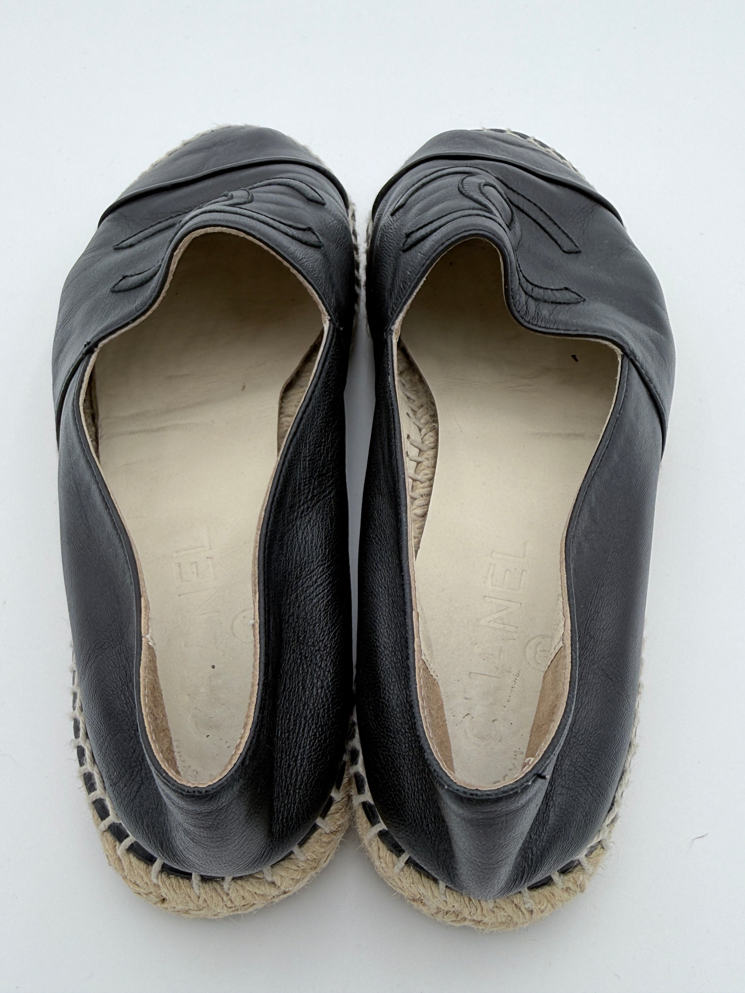 Chanel Black Leather Espadrille size 37 Pre Loved