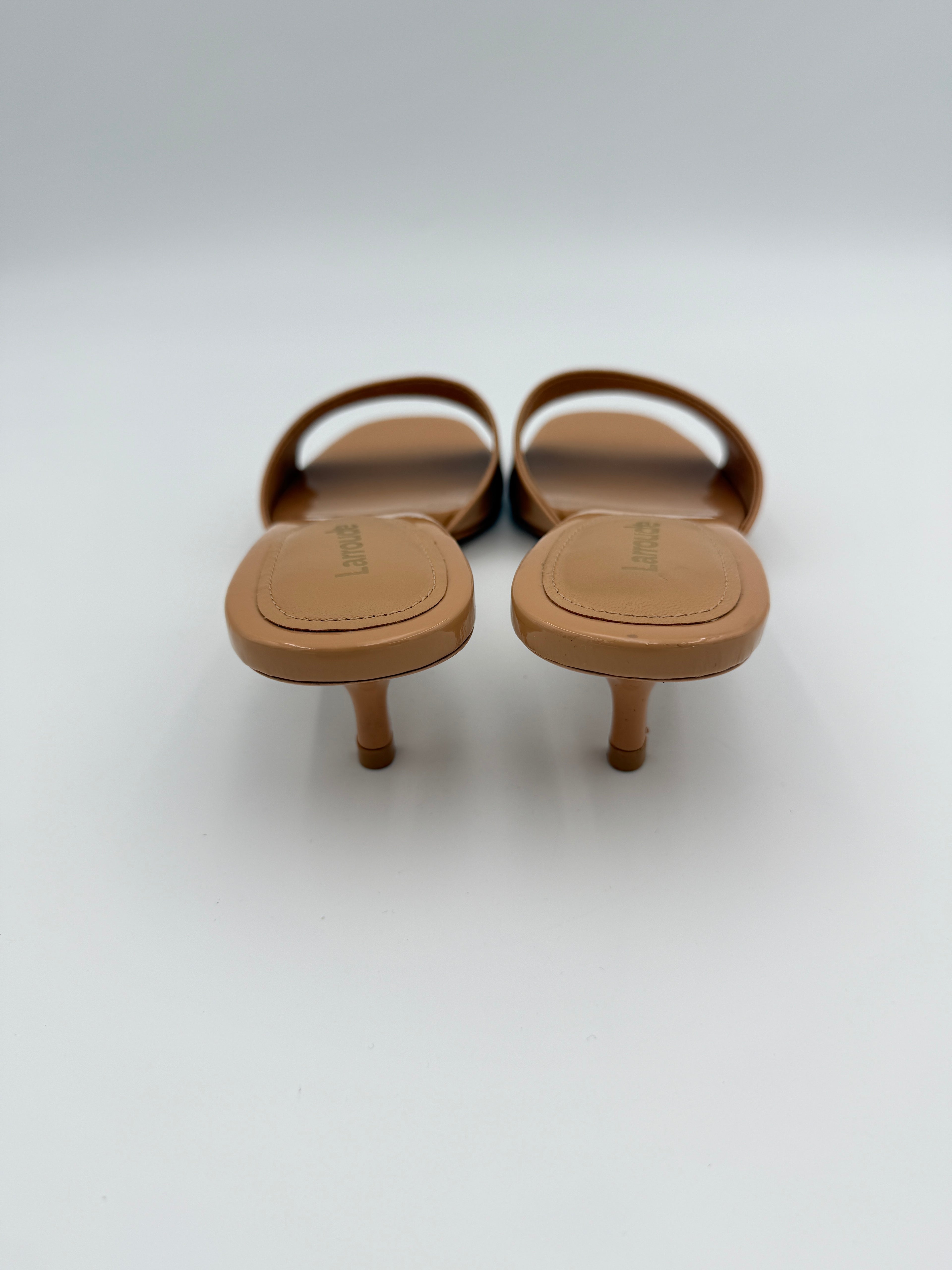 Larroude Tan Patent Mule Size 8