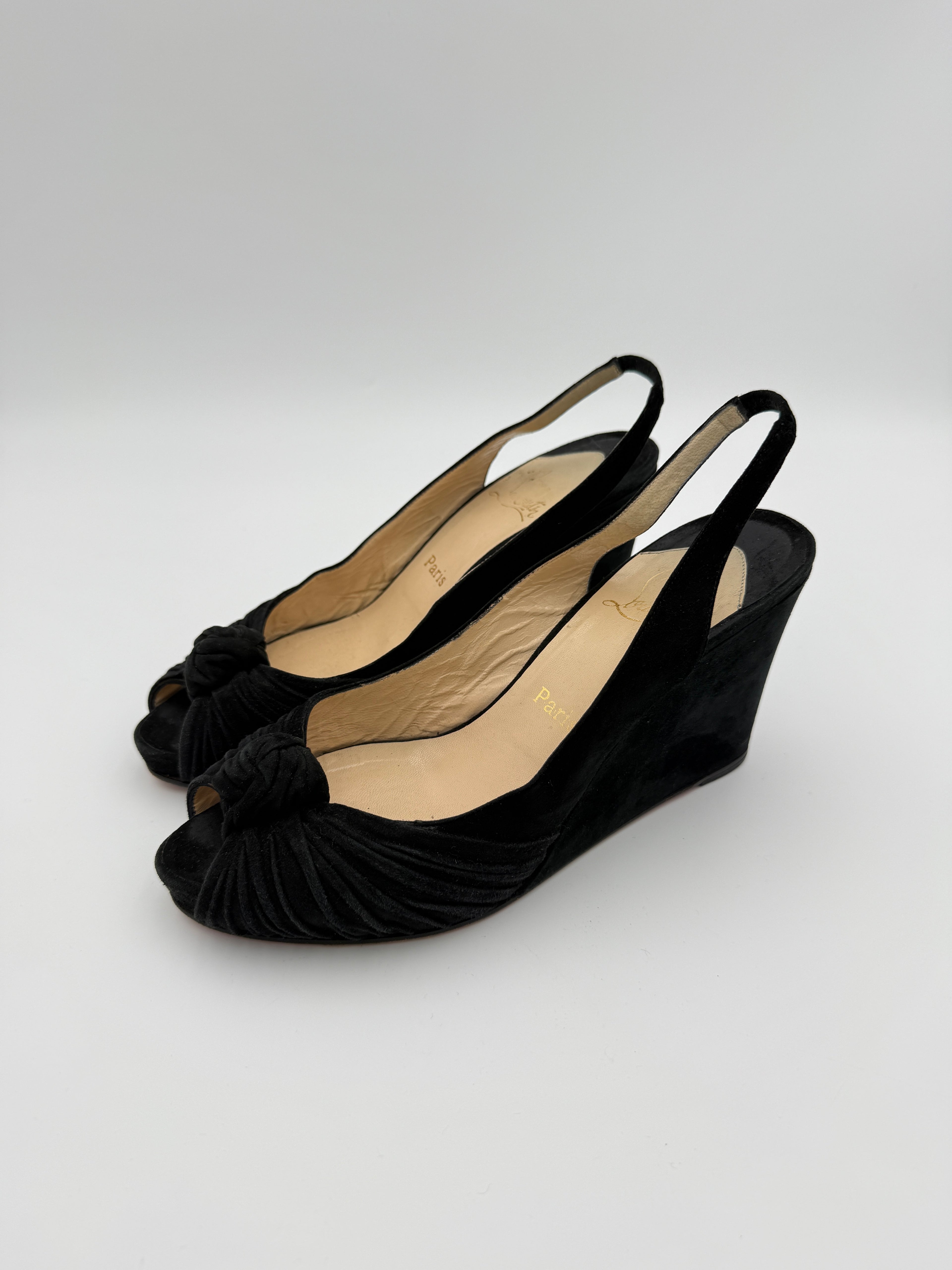 Louboutin Black Suede Wedges Size 40