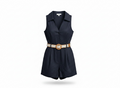 Reiss Navy Linen romper with crochet belt size M