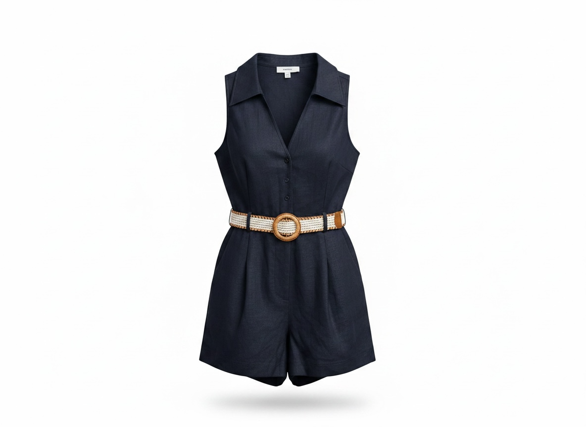 Reiss Navy Linen romper with crochet belt size M