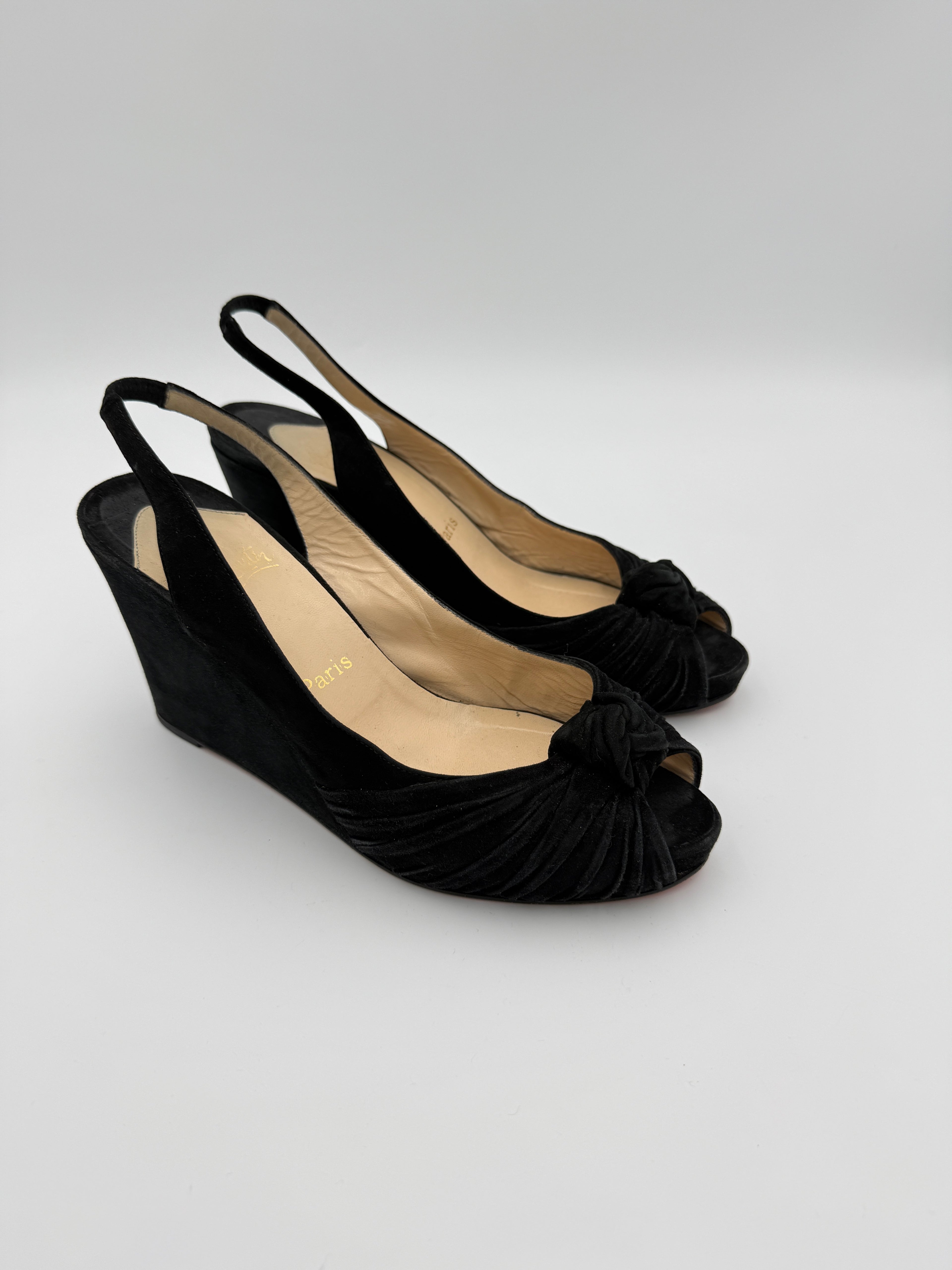 Louboutin Black Suede Wedges Size 40
