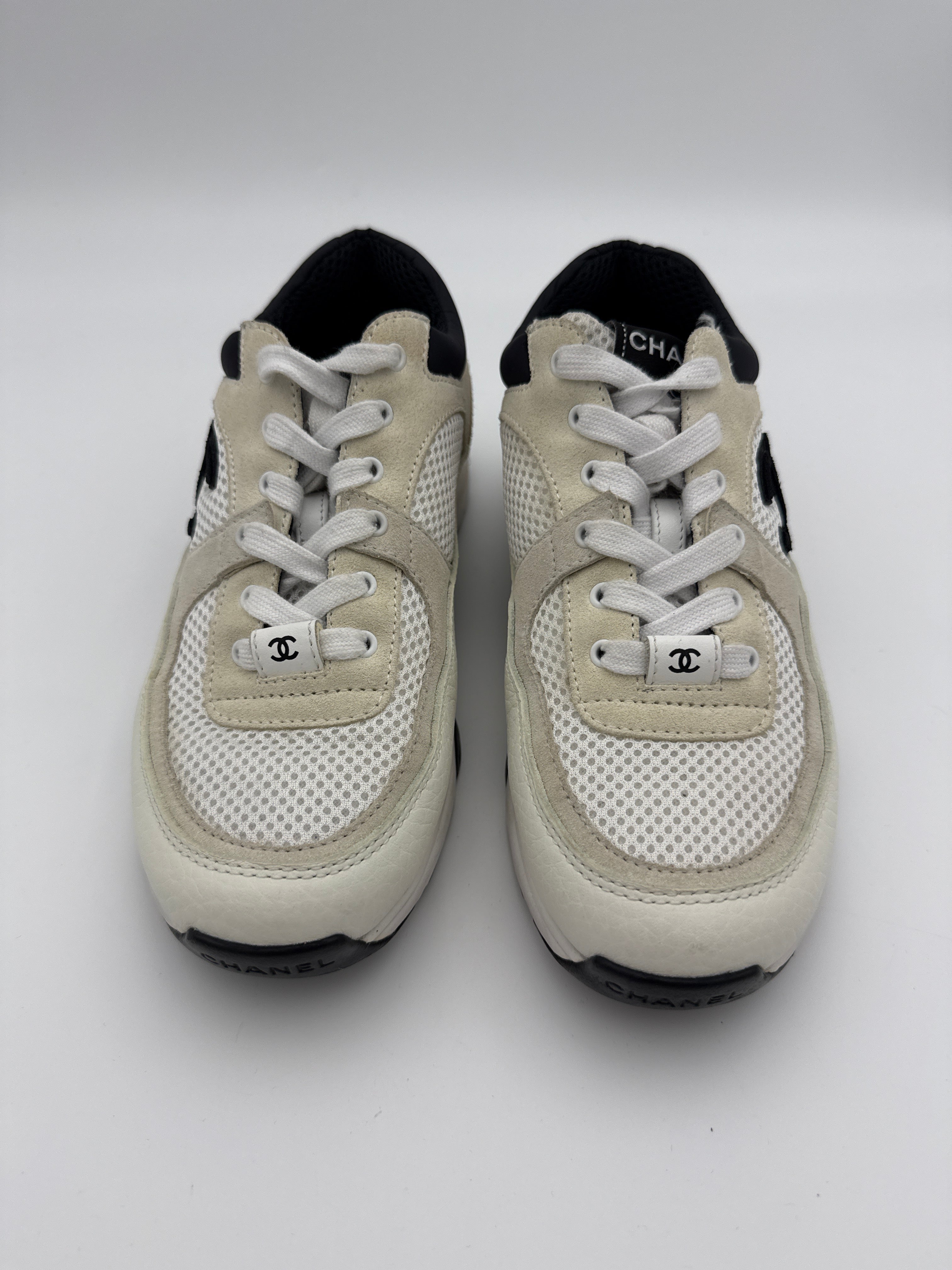 Chanel White Mesh and Suede Sneaker size 36