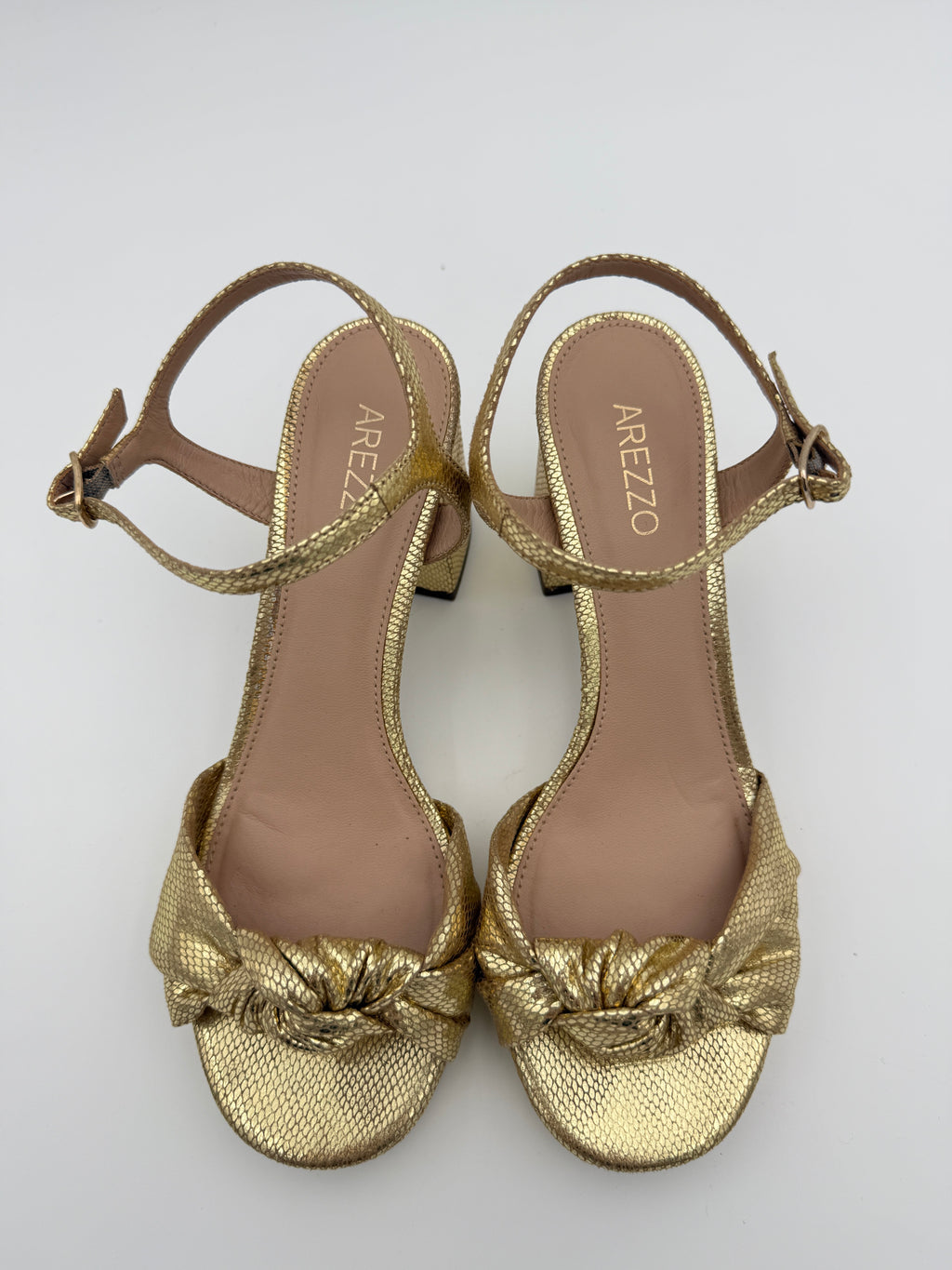 Arezzo Block Heel Gold Sandal Size 8