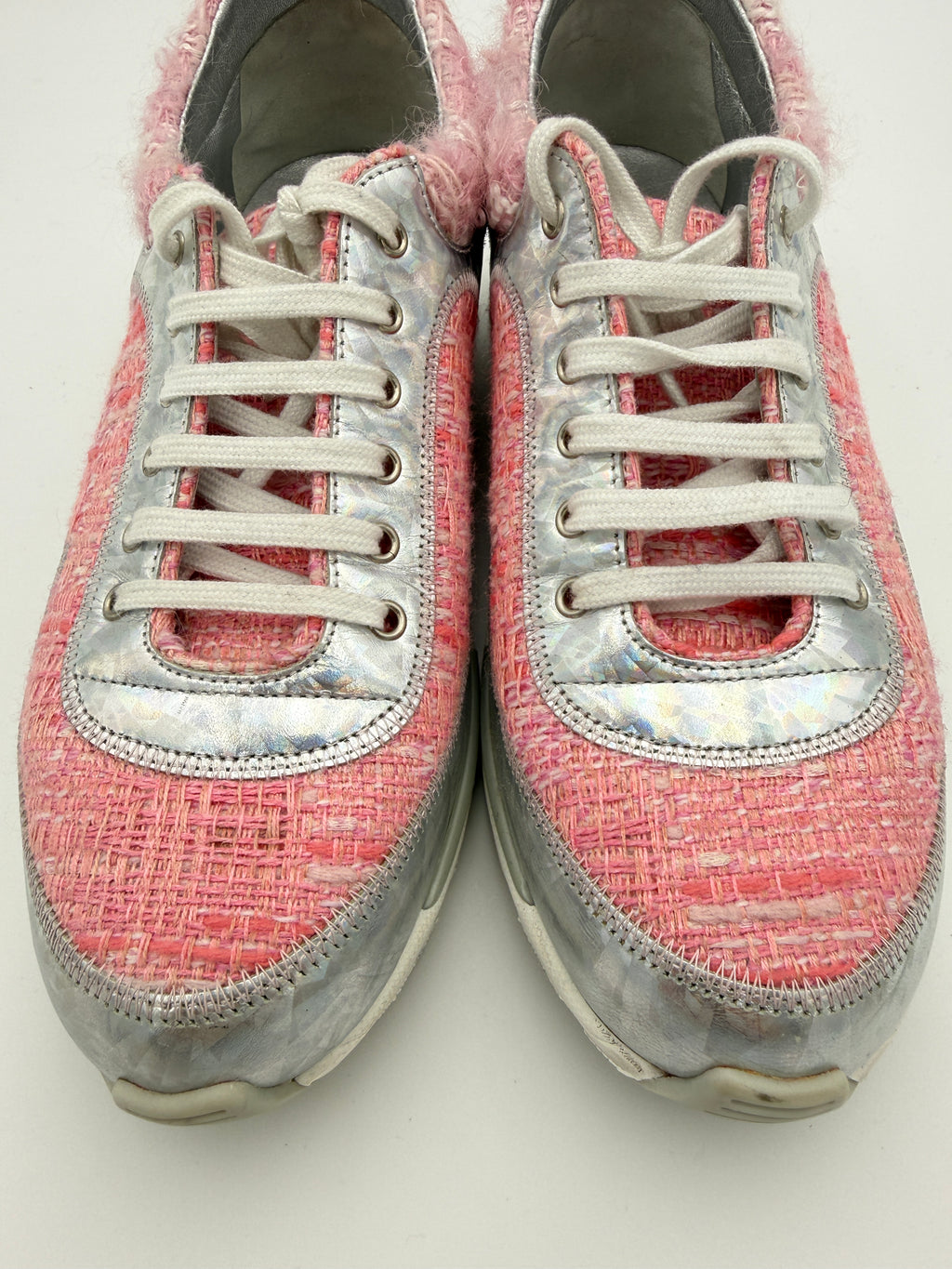 Chanel Pink Tweed Sneakers Size 37eu