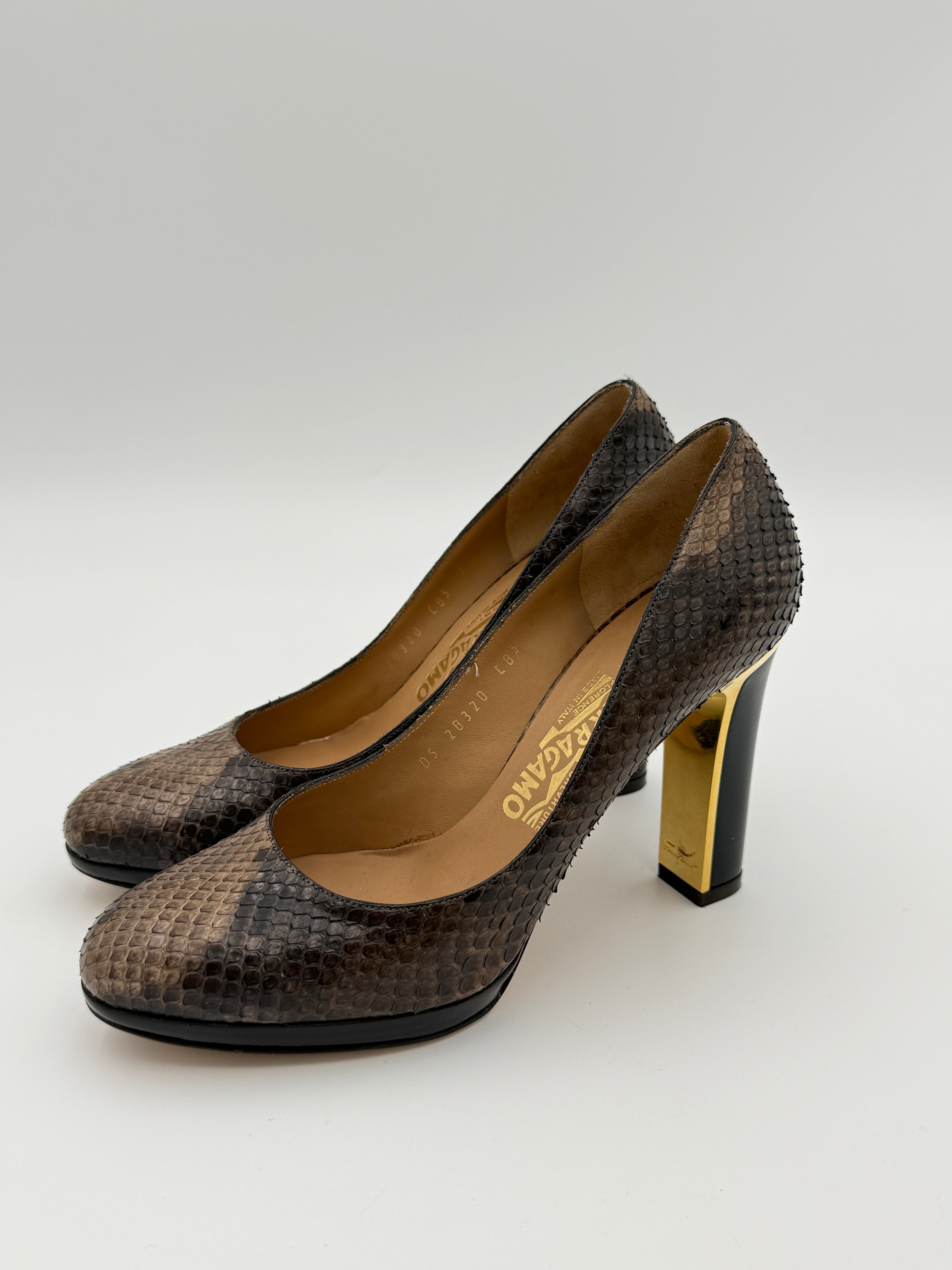 Ferragamo Brown Python Heel US7,5