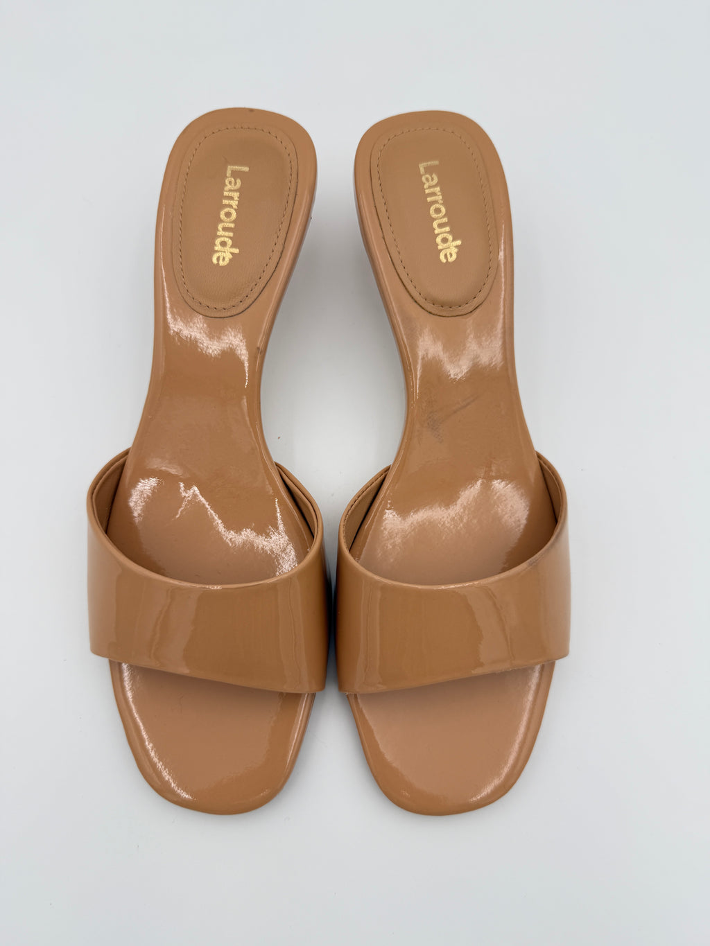 Larroude Tan Patent Mule Size 8