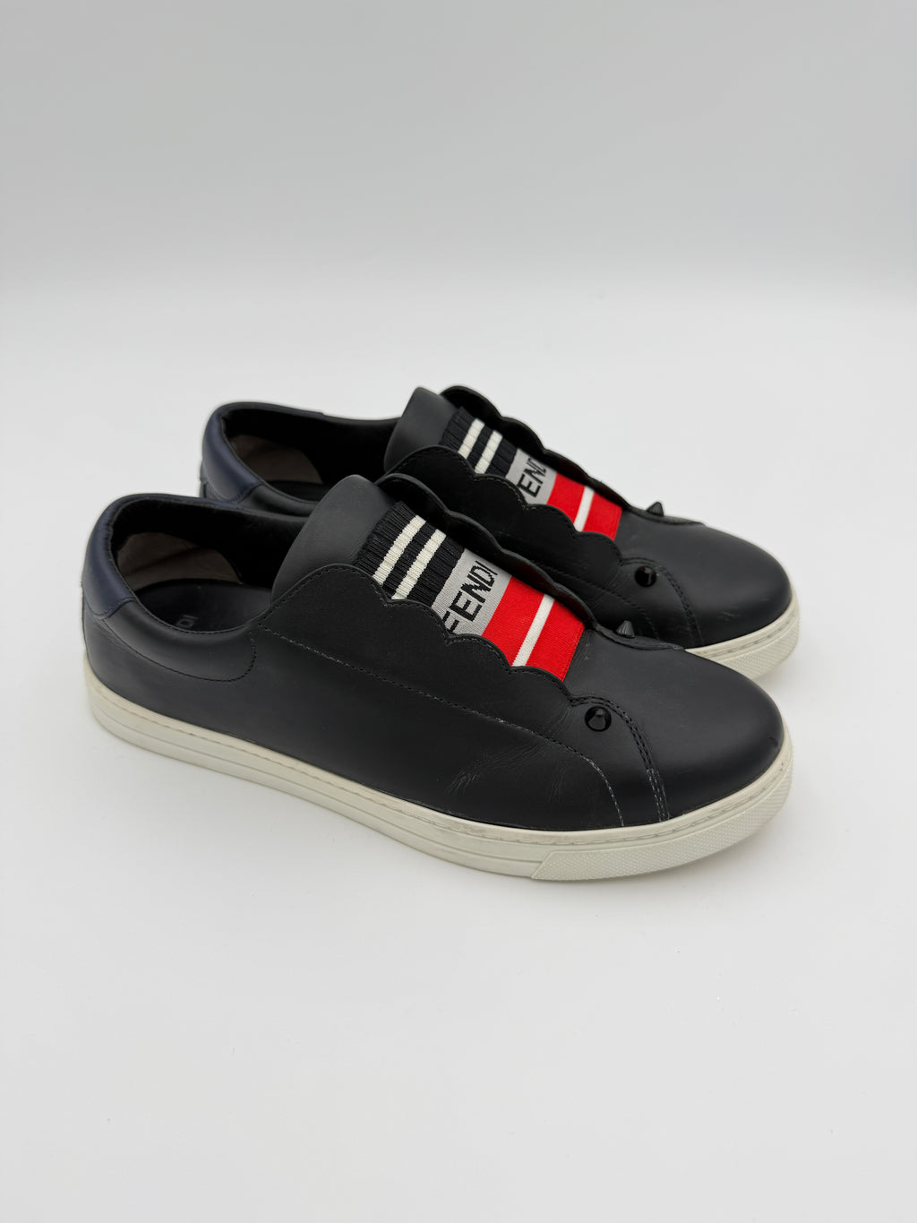 Fendi Black Leather Sneakers Size 38