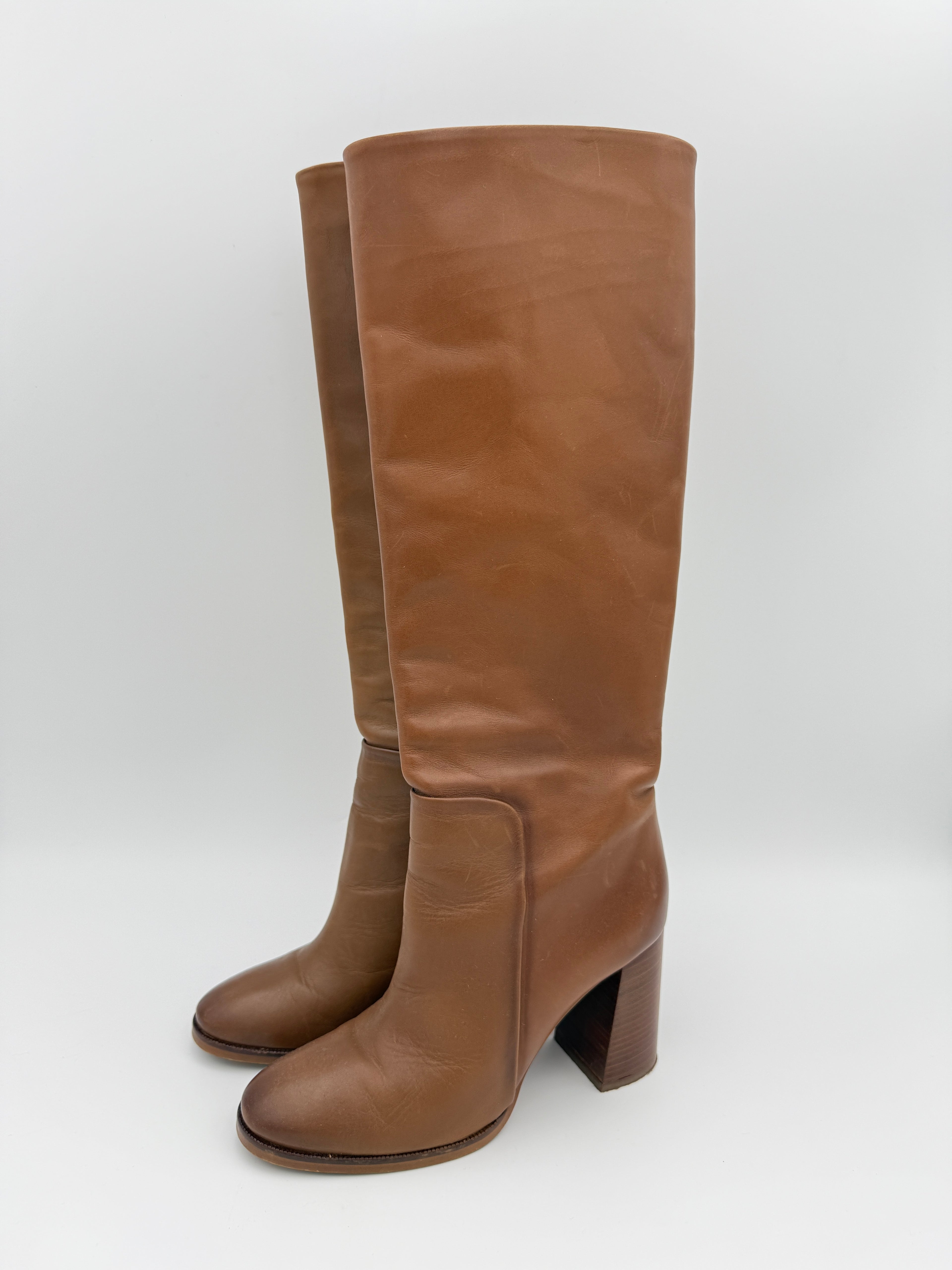 Maximo Dutti caramel leather tall boots size 37