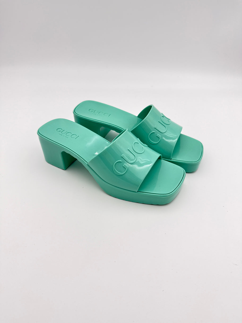 Gucci Mint Green Rubber Slide Sandals New size 35