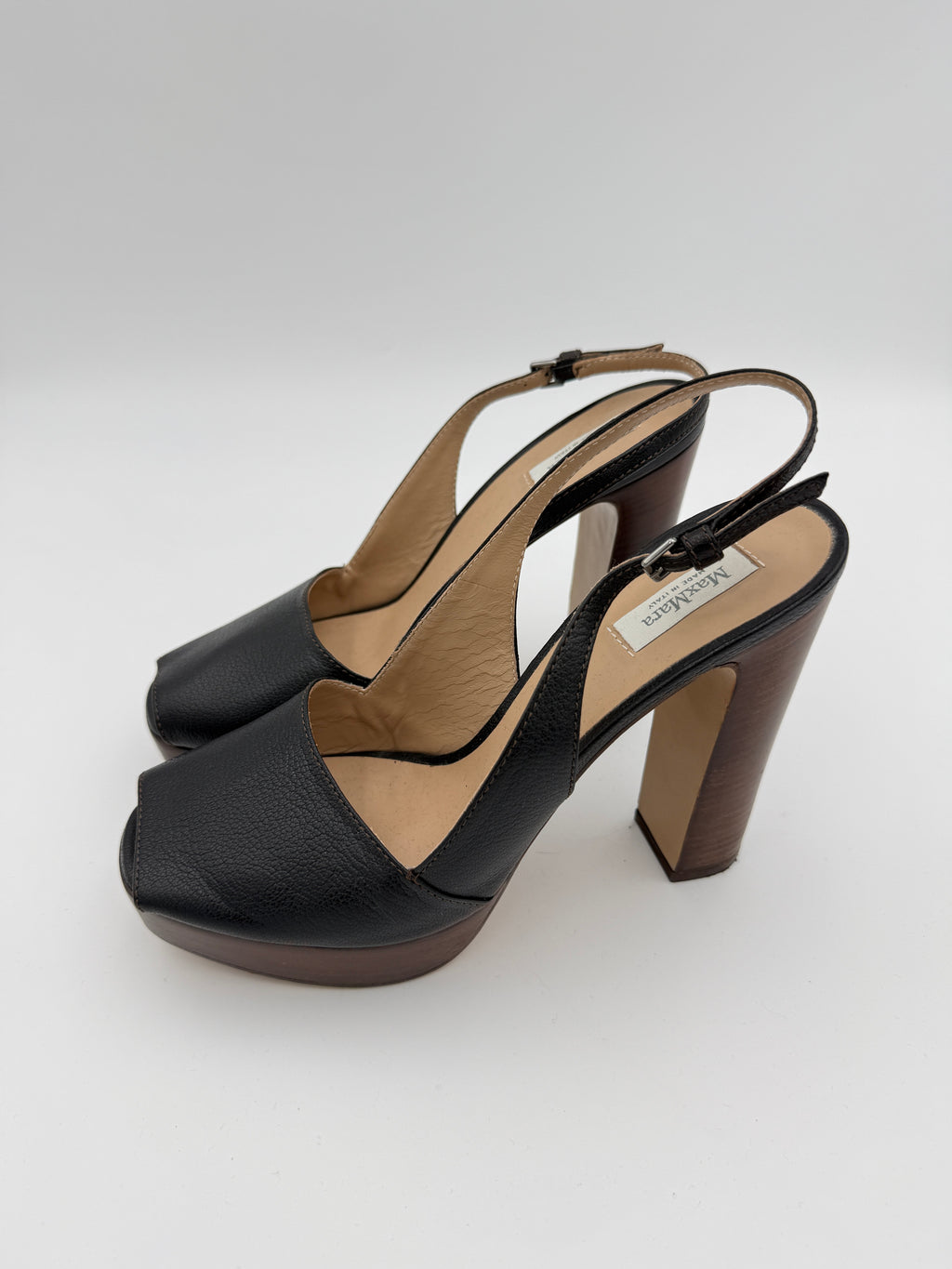 Max Mara Black Leather Heels Size 39