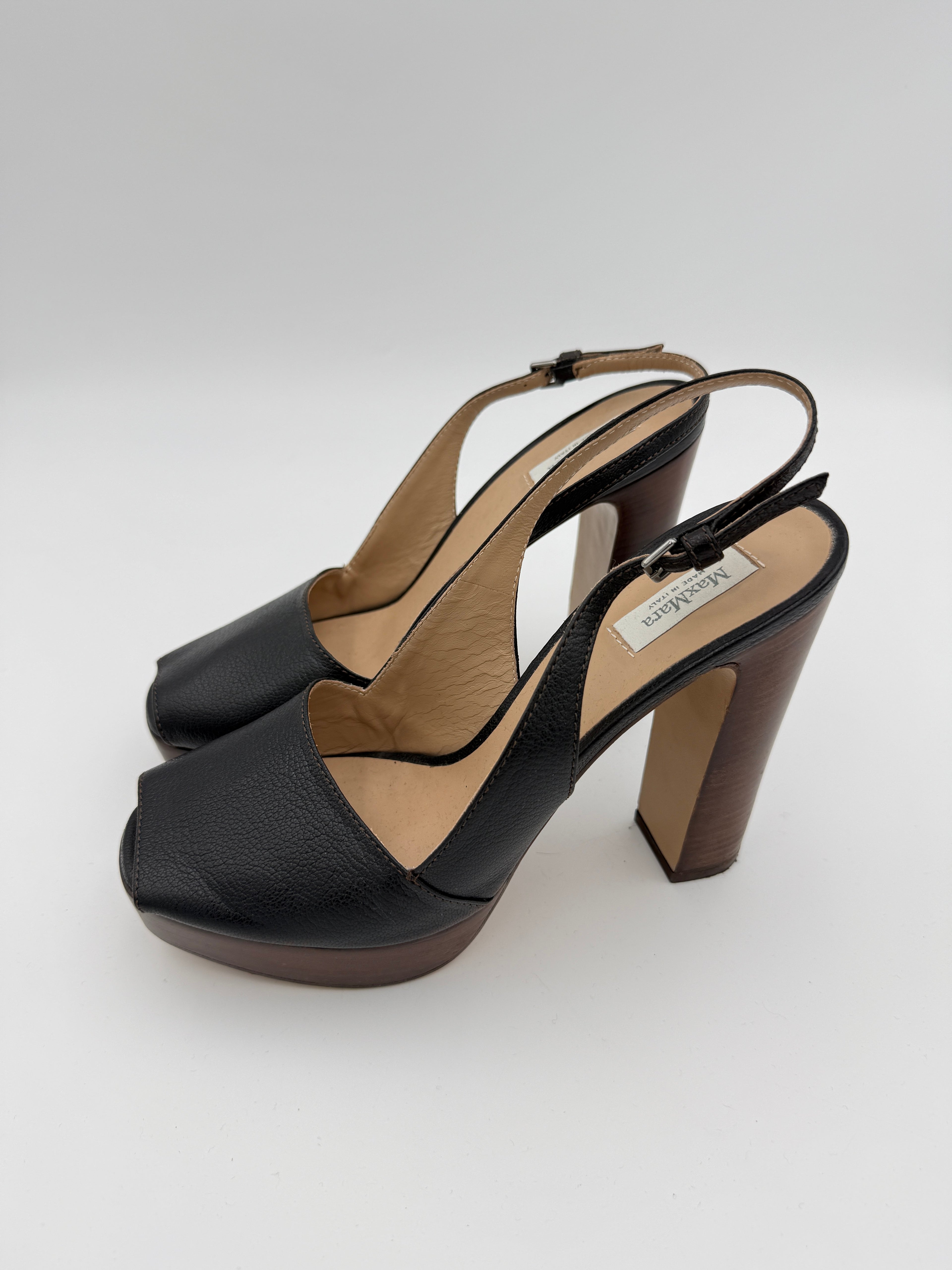 Max Mara Black Leather Heels Size 39