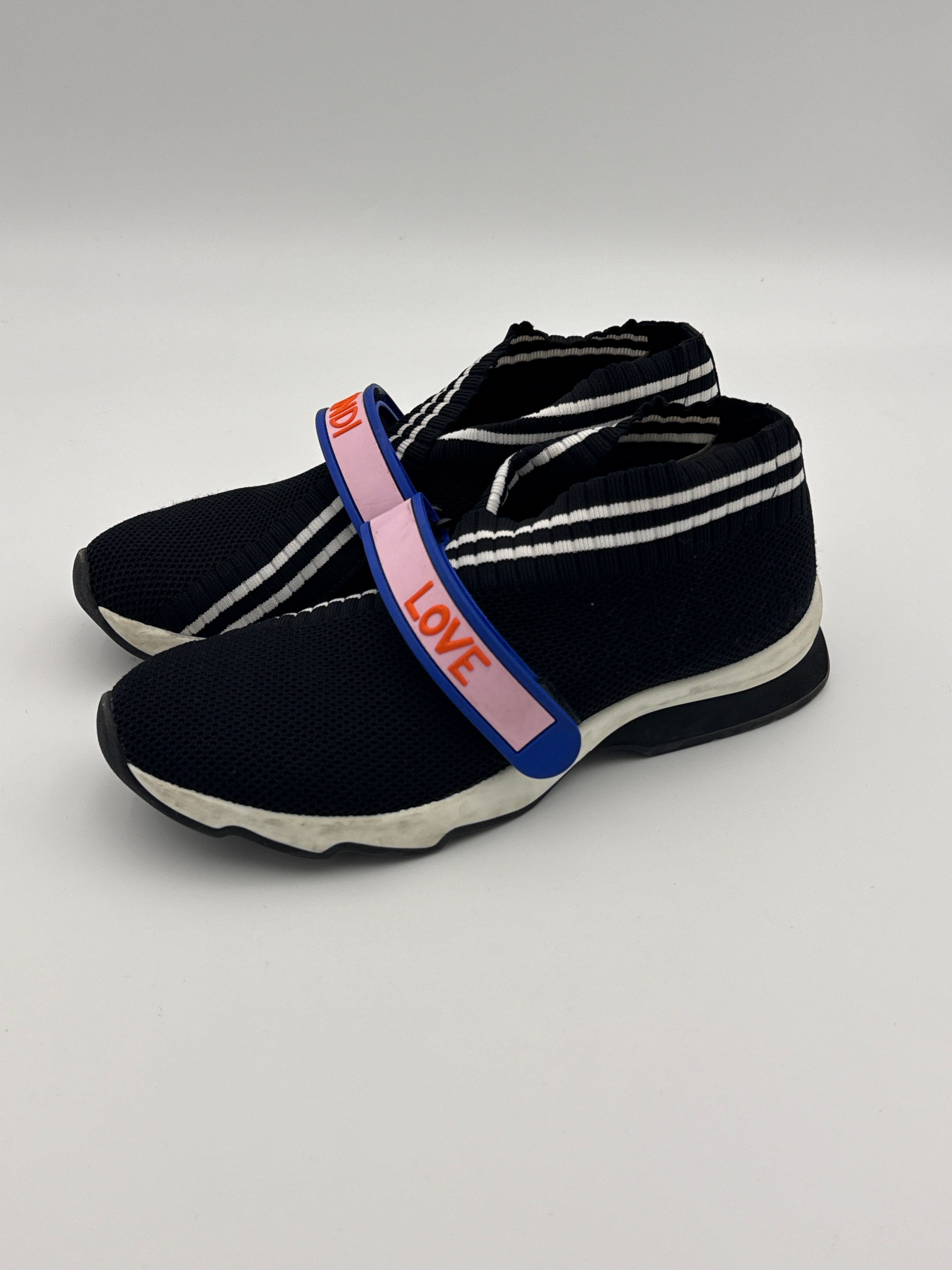 Fendi Rockoko Black Knit Sneaker Size 38