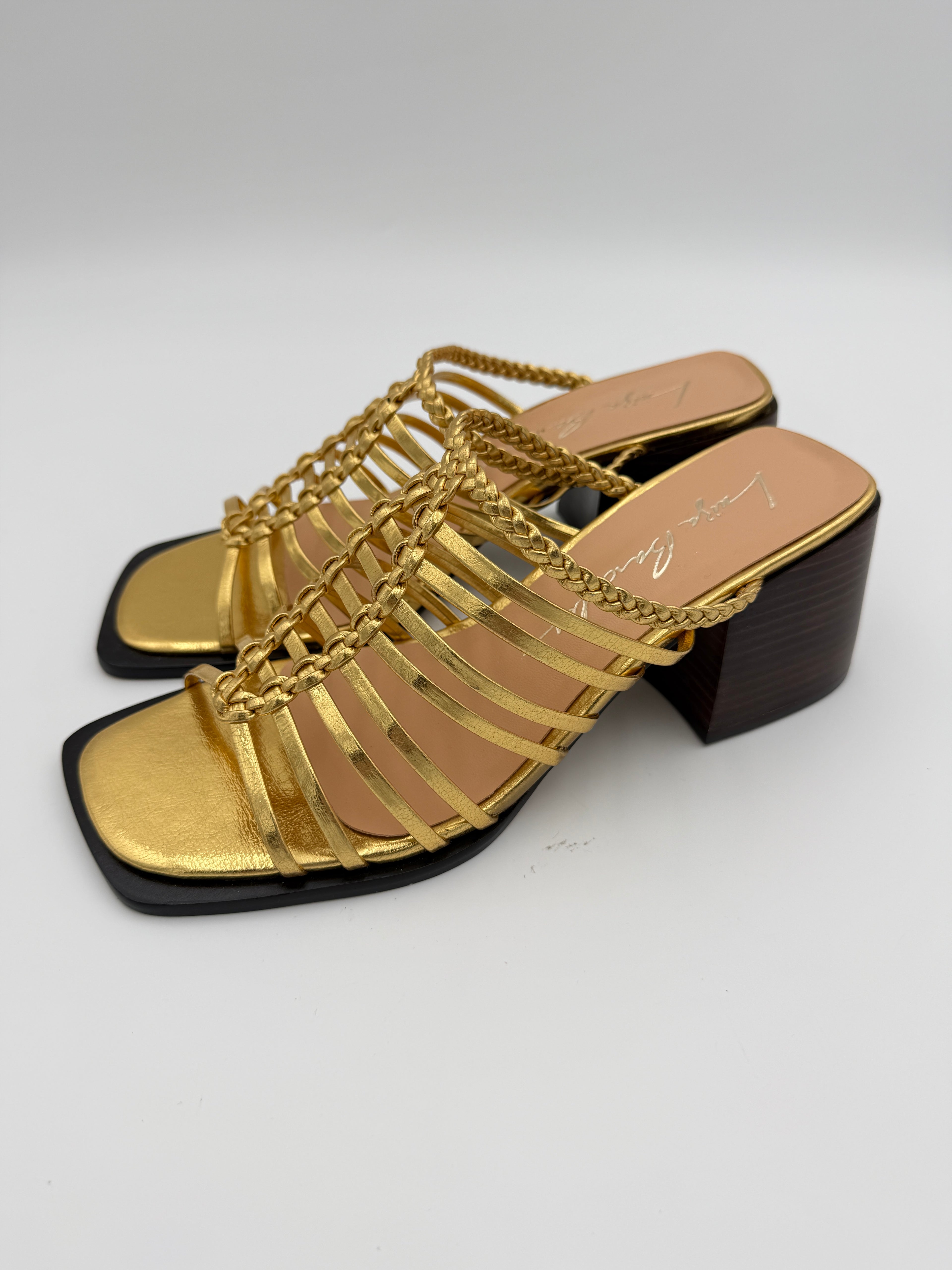 Luiza Barcelos Metalcolor Gold Wood Block Heel B001 V1