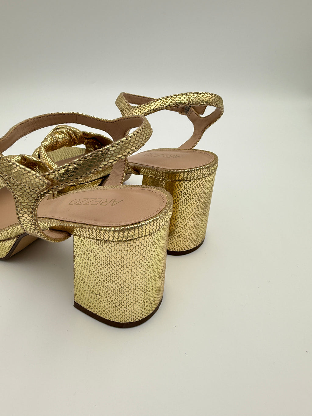 Arezzo Block Heel Gold Sandal Size 8