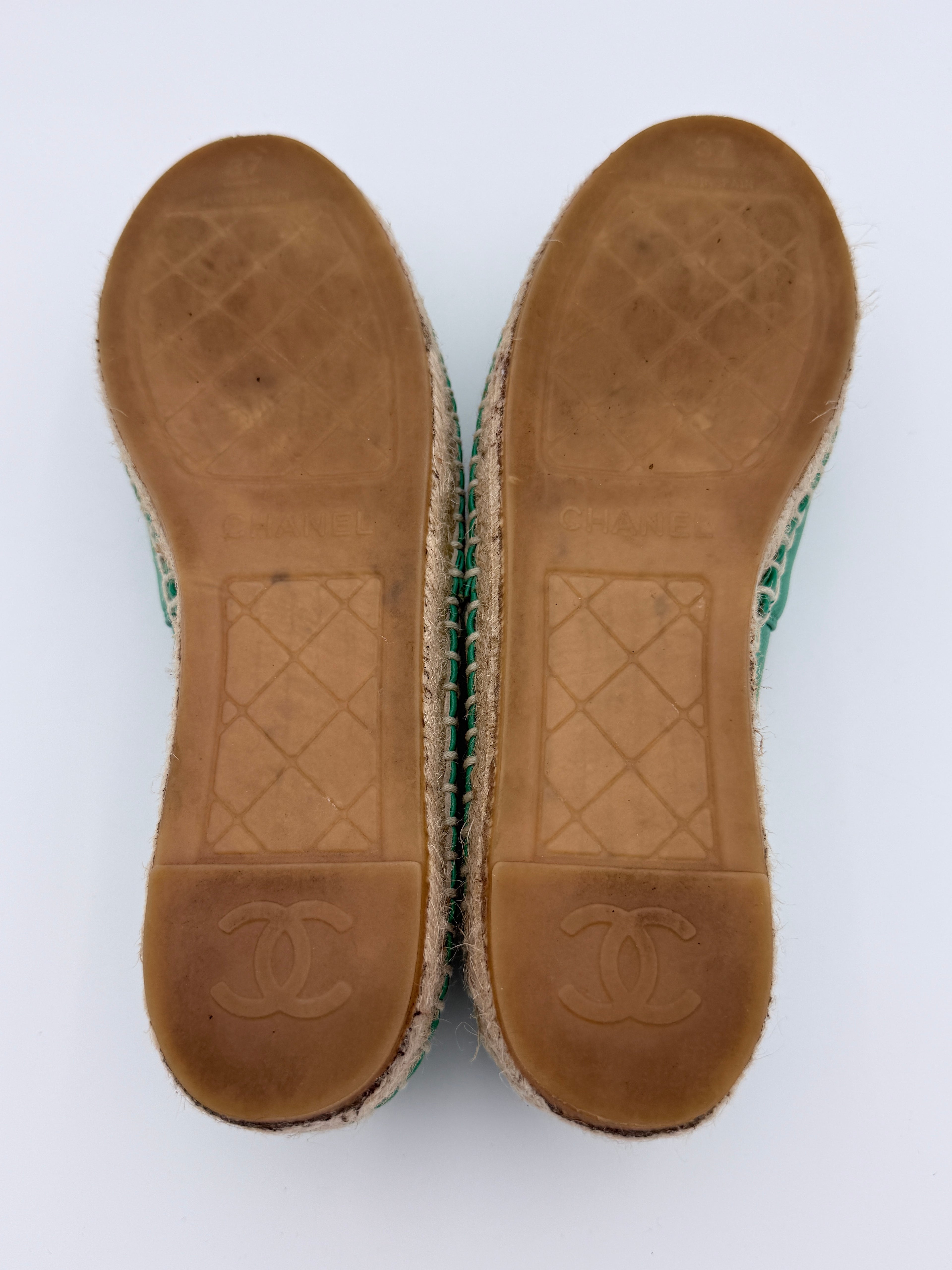 Chanel Green Leather Espadrille size 37