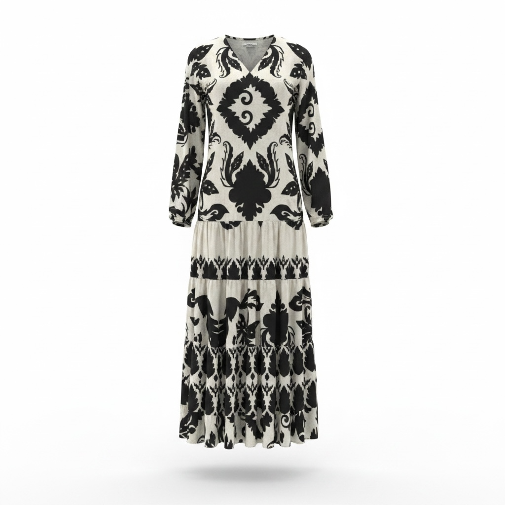 Zara Black Beige Printed Dress large