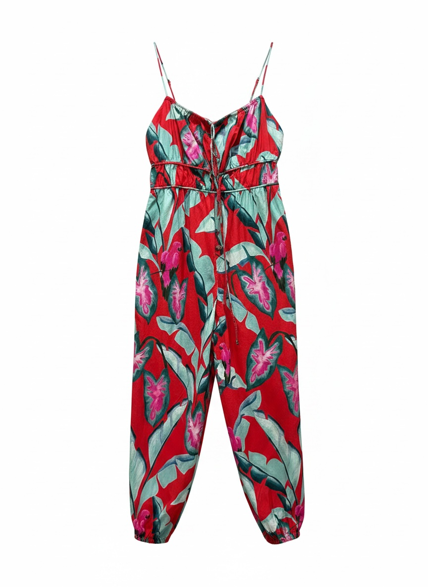 Farm Rio Red green Jumpsuit Size L