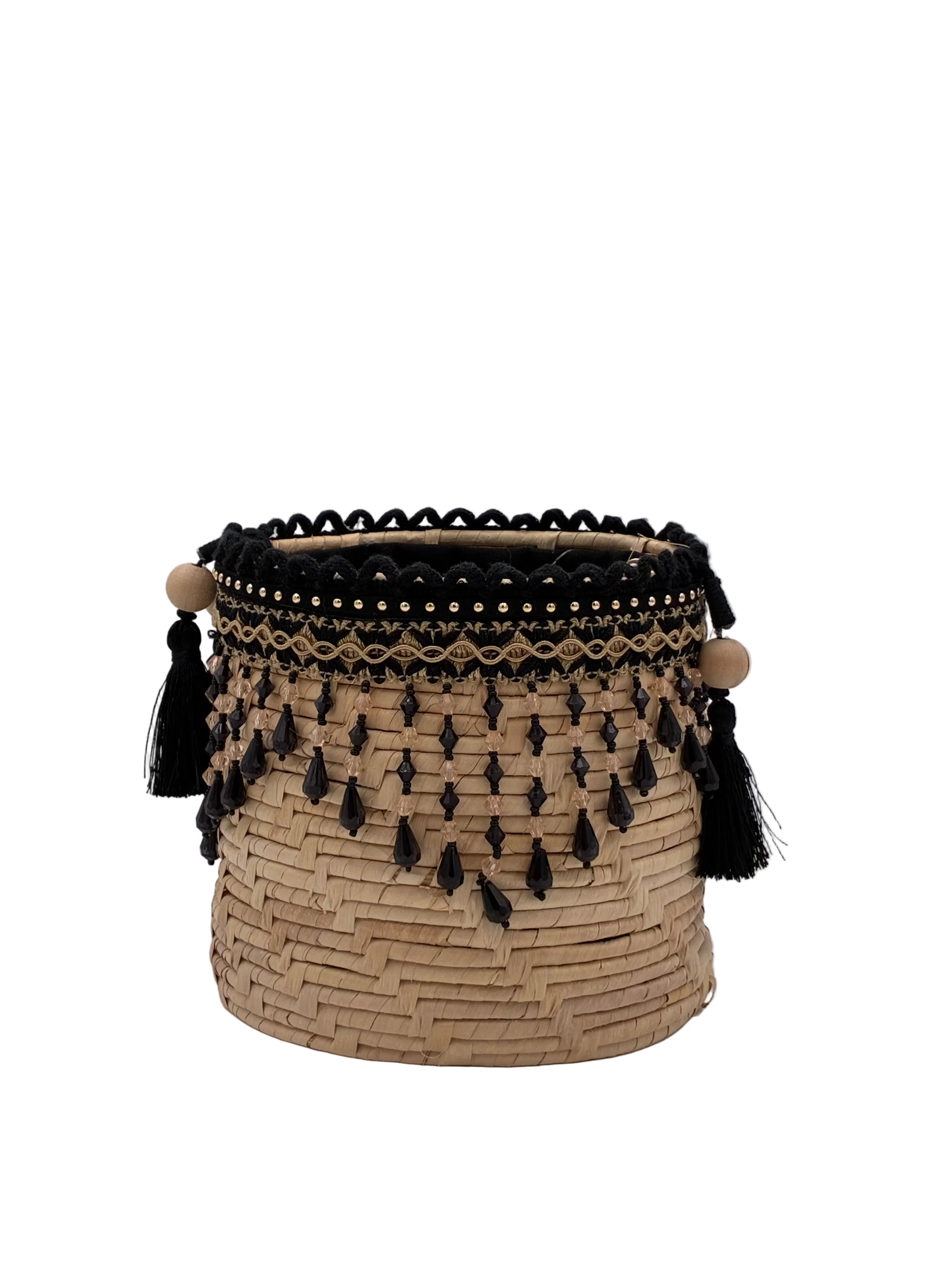 Raffia Bag with black crystal