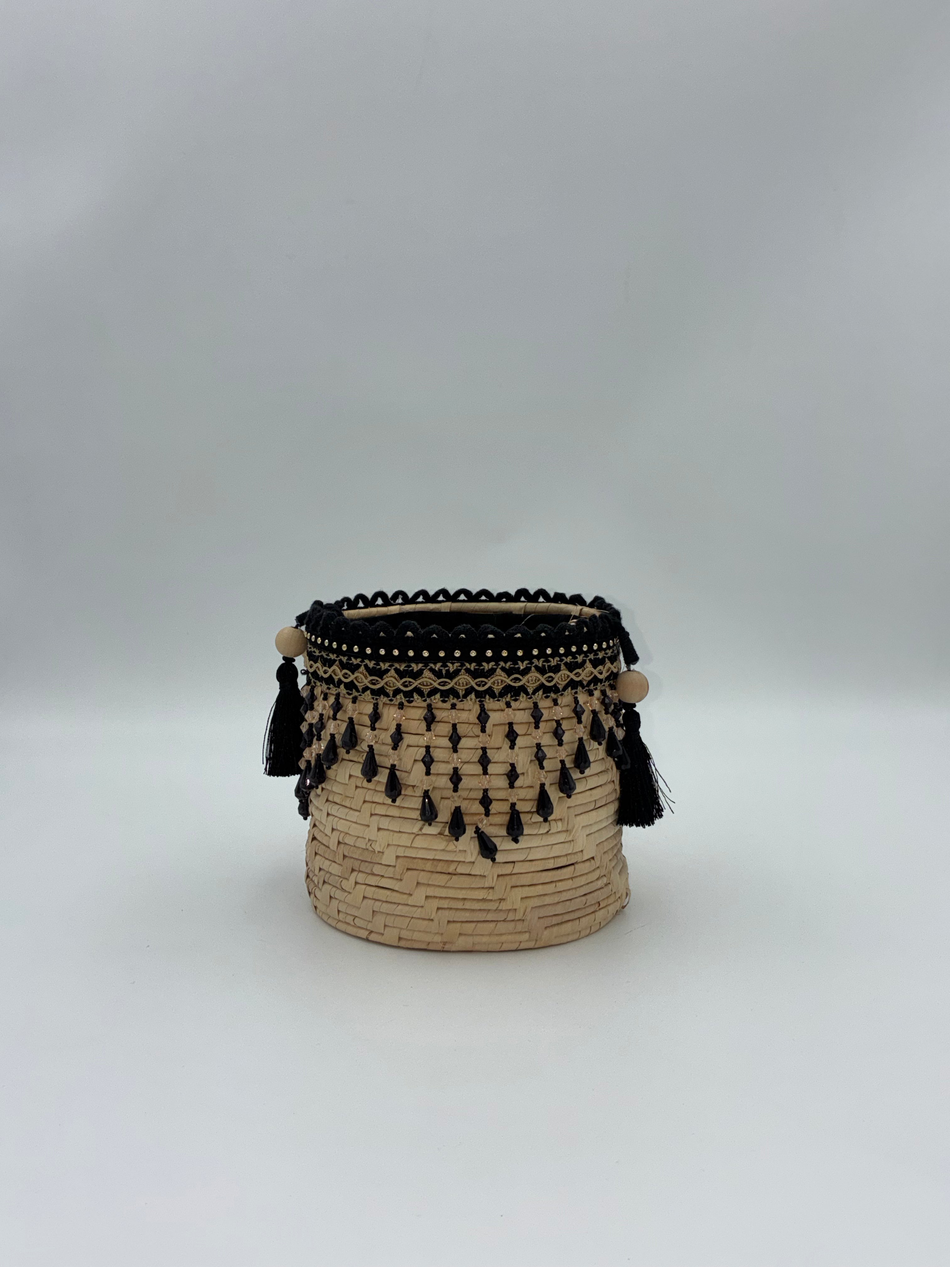 Raffia Bag with black crystal
