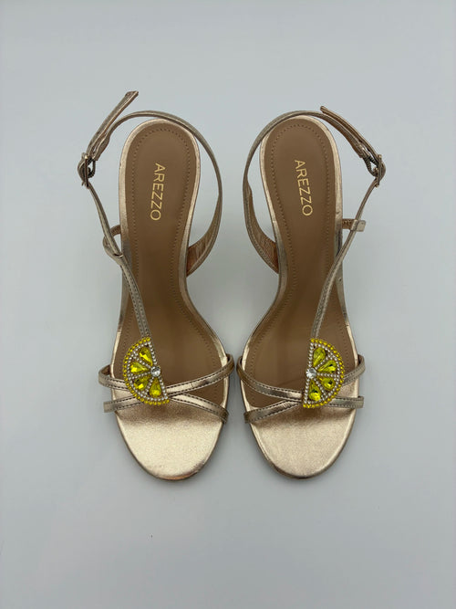 Arezzo Lemon Embellished Heel Rose Gold - NEW - Size US7.5