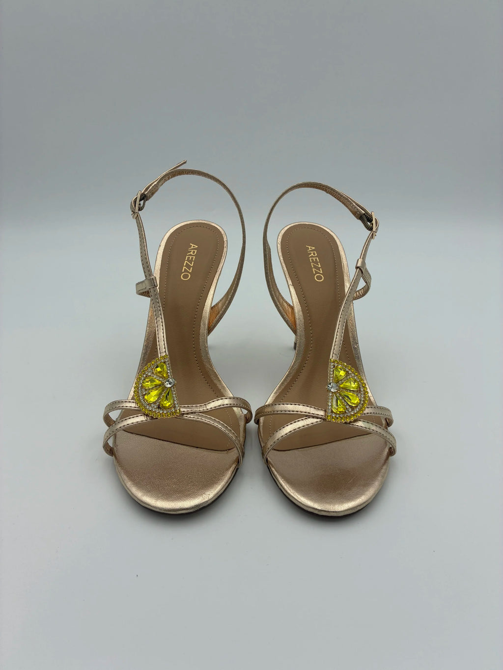 Arezzo Lemon Embellished Heel Rose Gold - NEW - Size US7.5