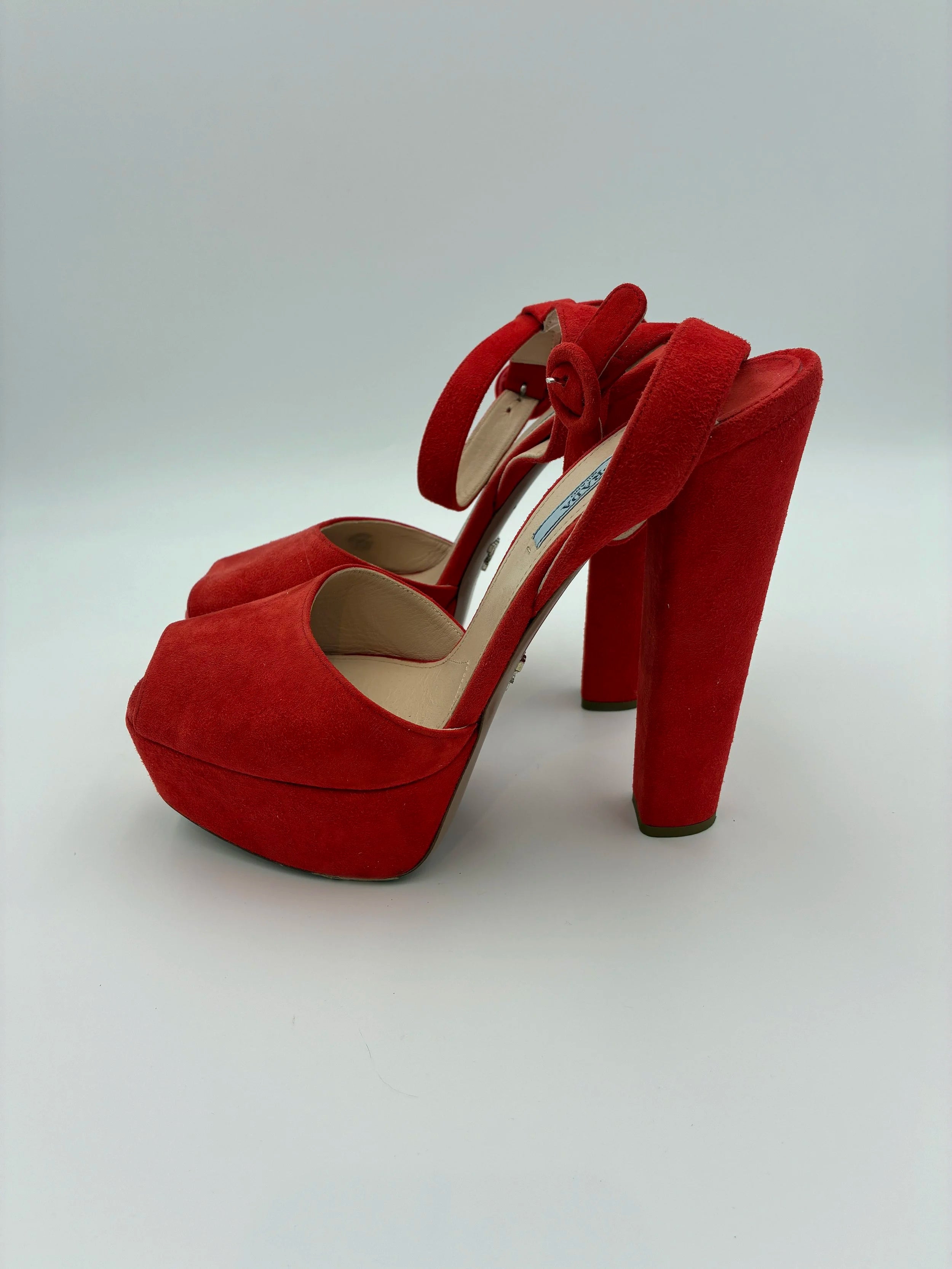 Red Prada Suede D'Orsay Pump Heels  - Size 8.5US