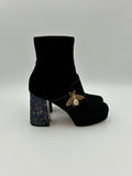 Black Gucci Soko Bee Velvet Ankle Boot - Size 7US