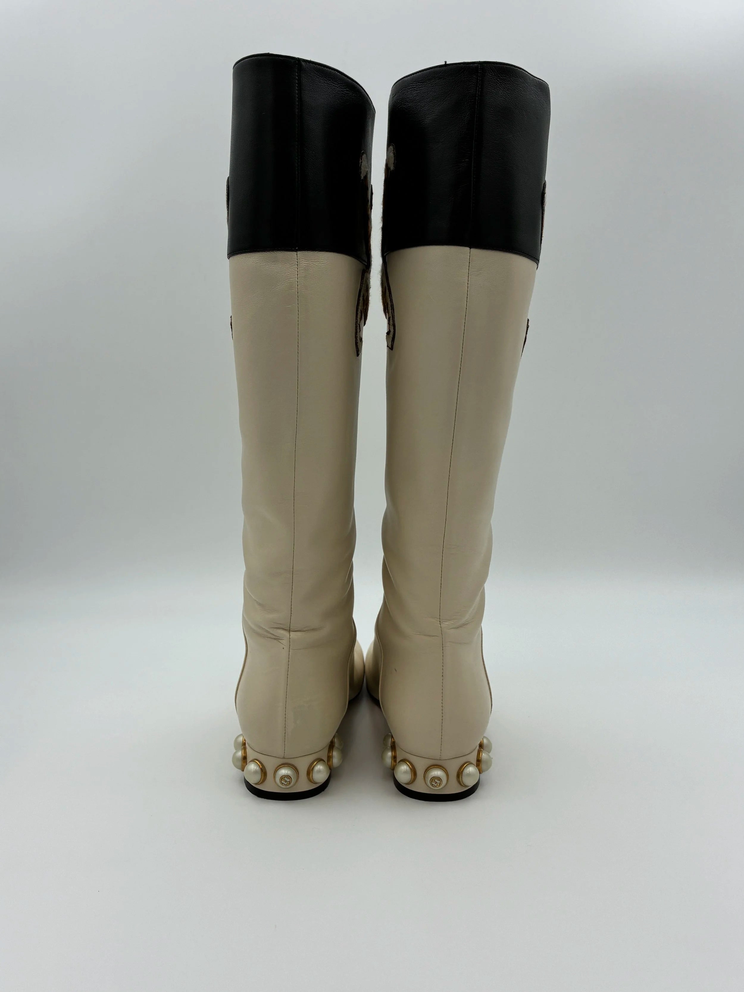 Cream Gucci Pam Tiger Tall Boot - Size US5.5