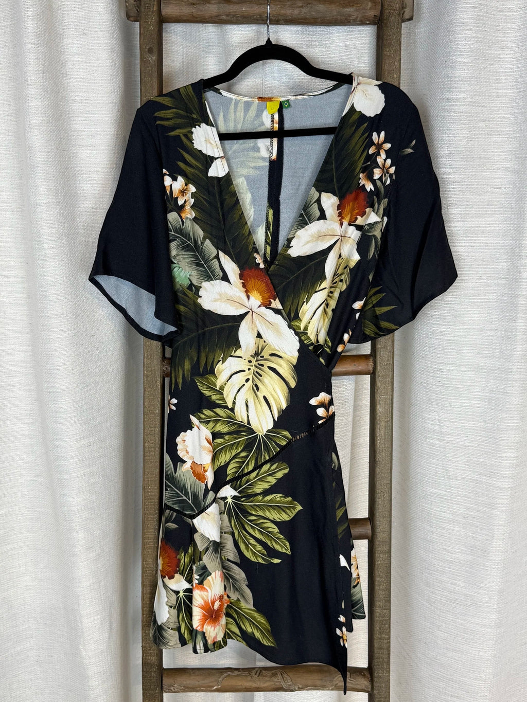 Farm Black Mini Floral Dress - Size M