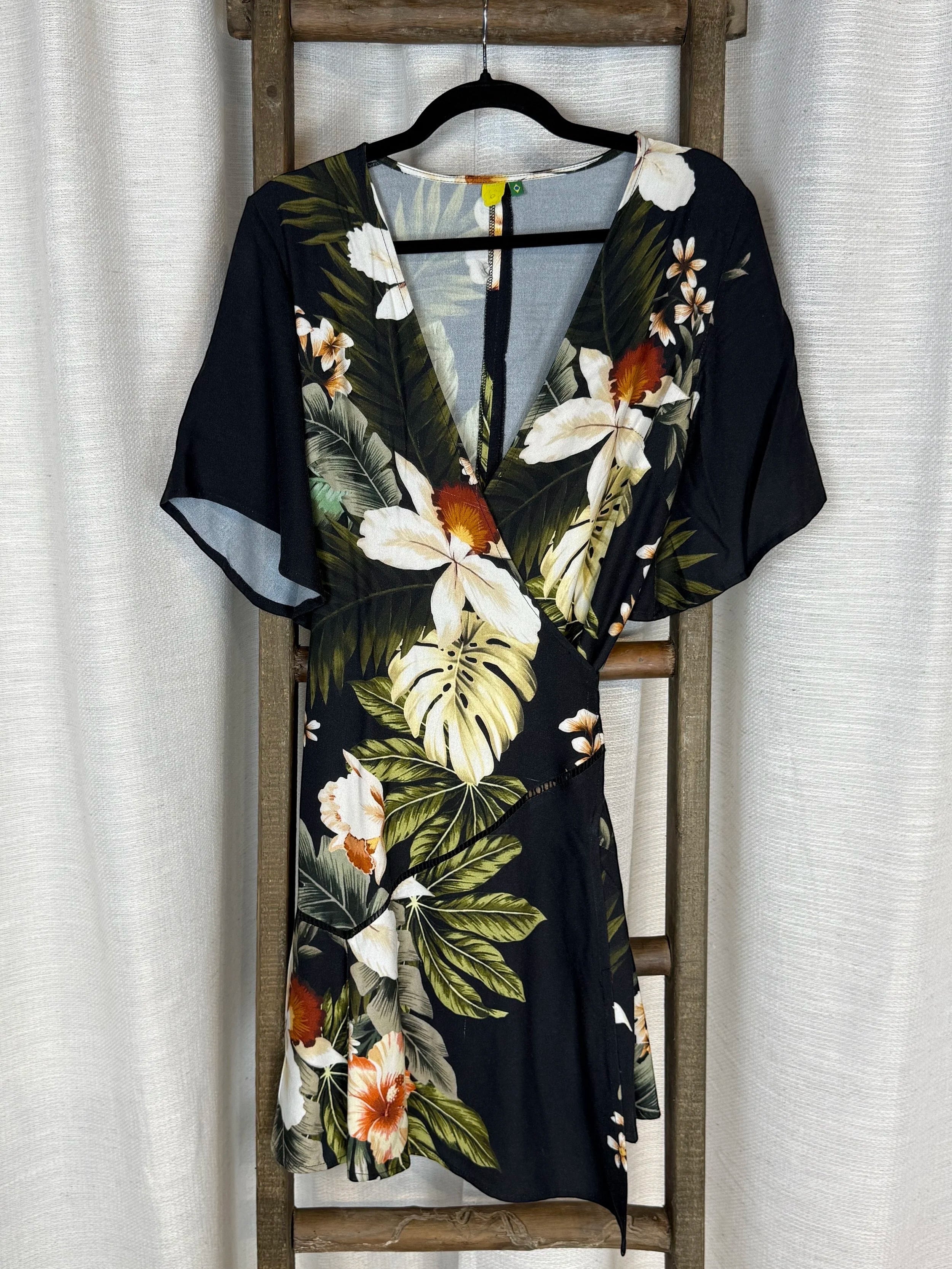 Farm Black Mini Floral Dress - Size M