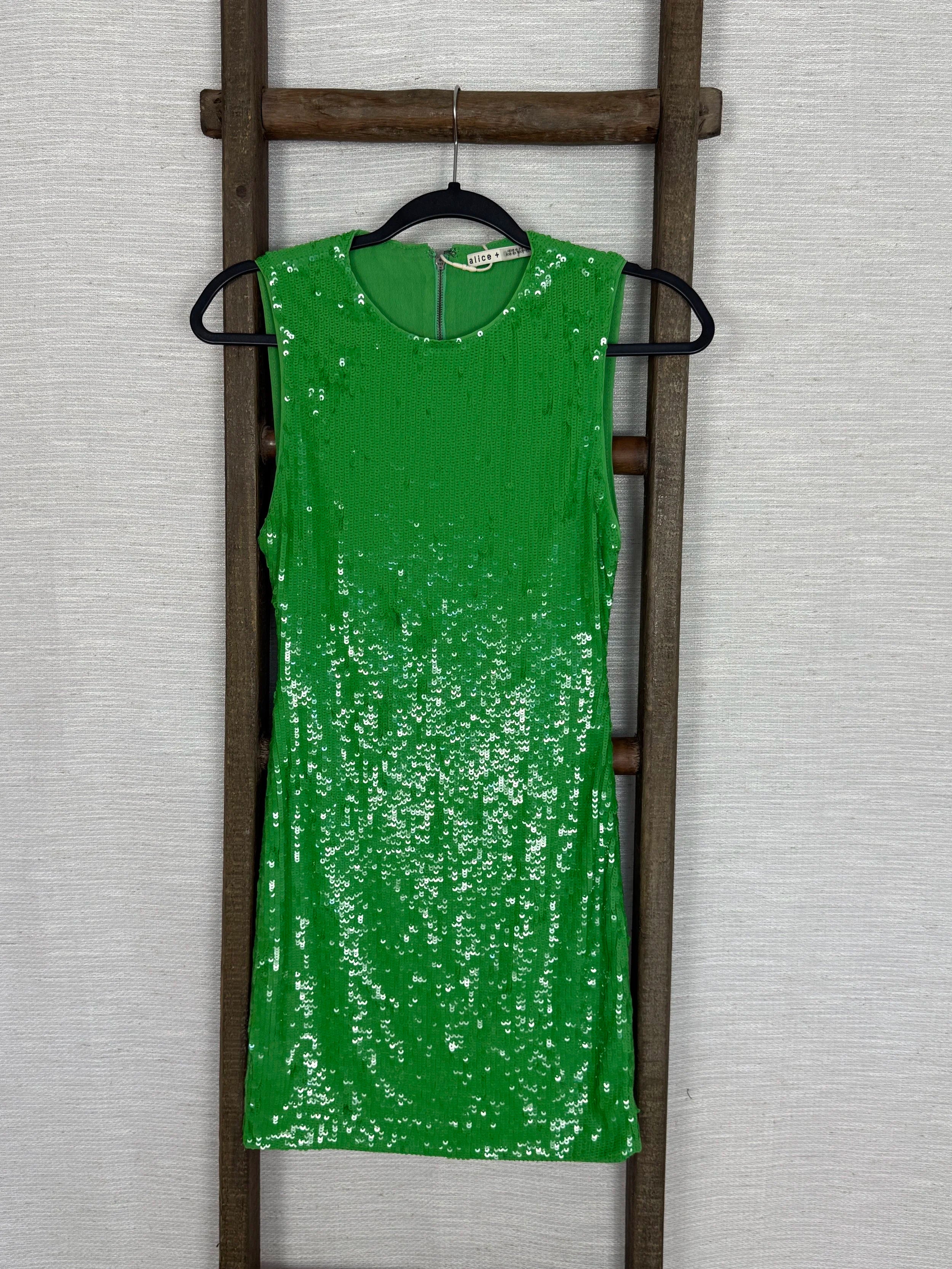 Alice & Olivia Sleeveless Green Sequin Dress - Size XS