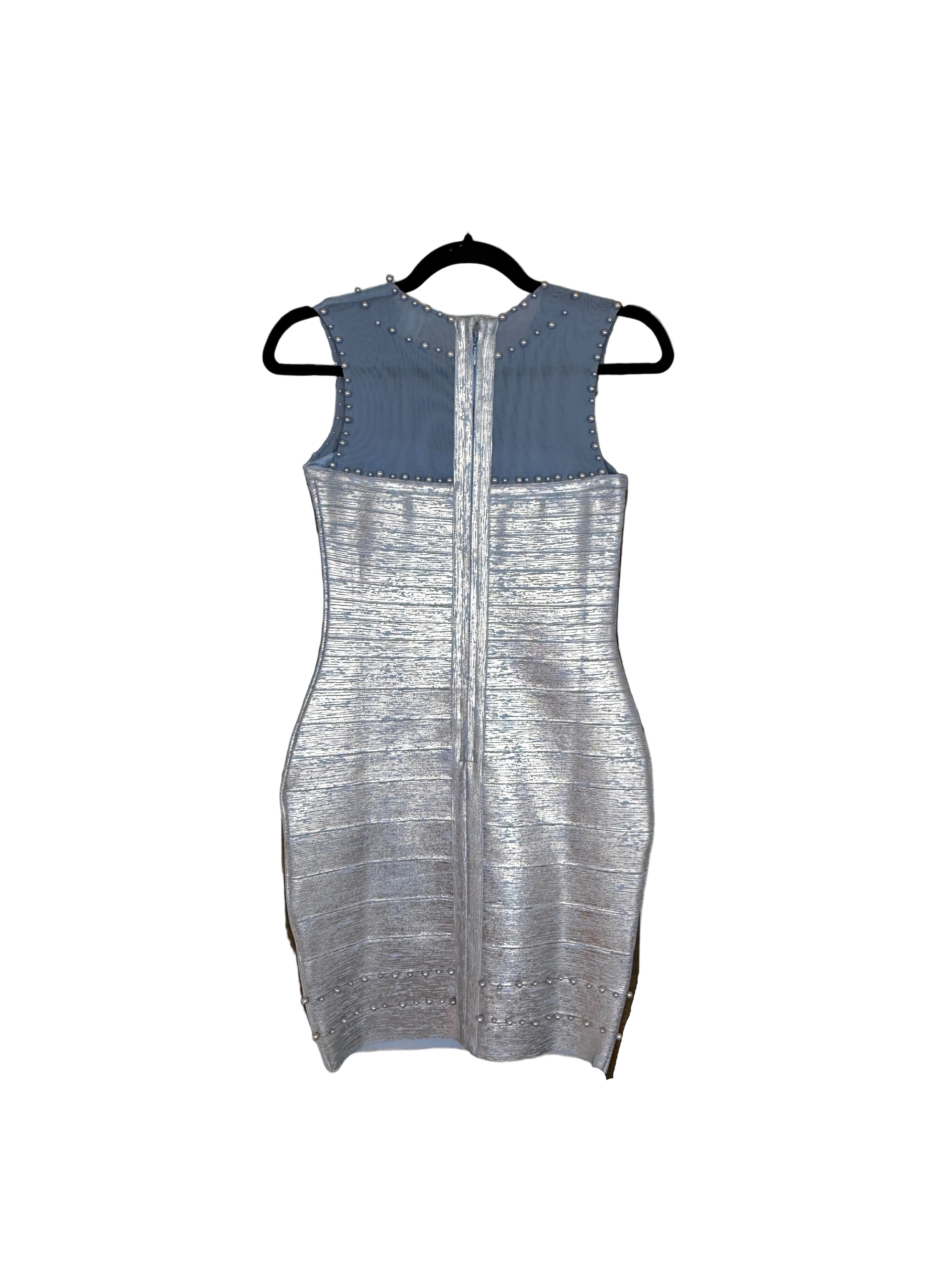 Venus Bandage and Mesh  Silver Blue Short Dress  - Size S