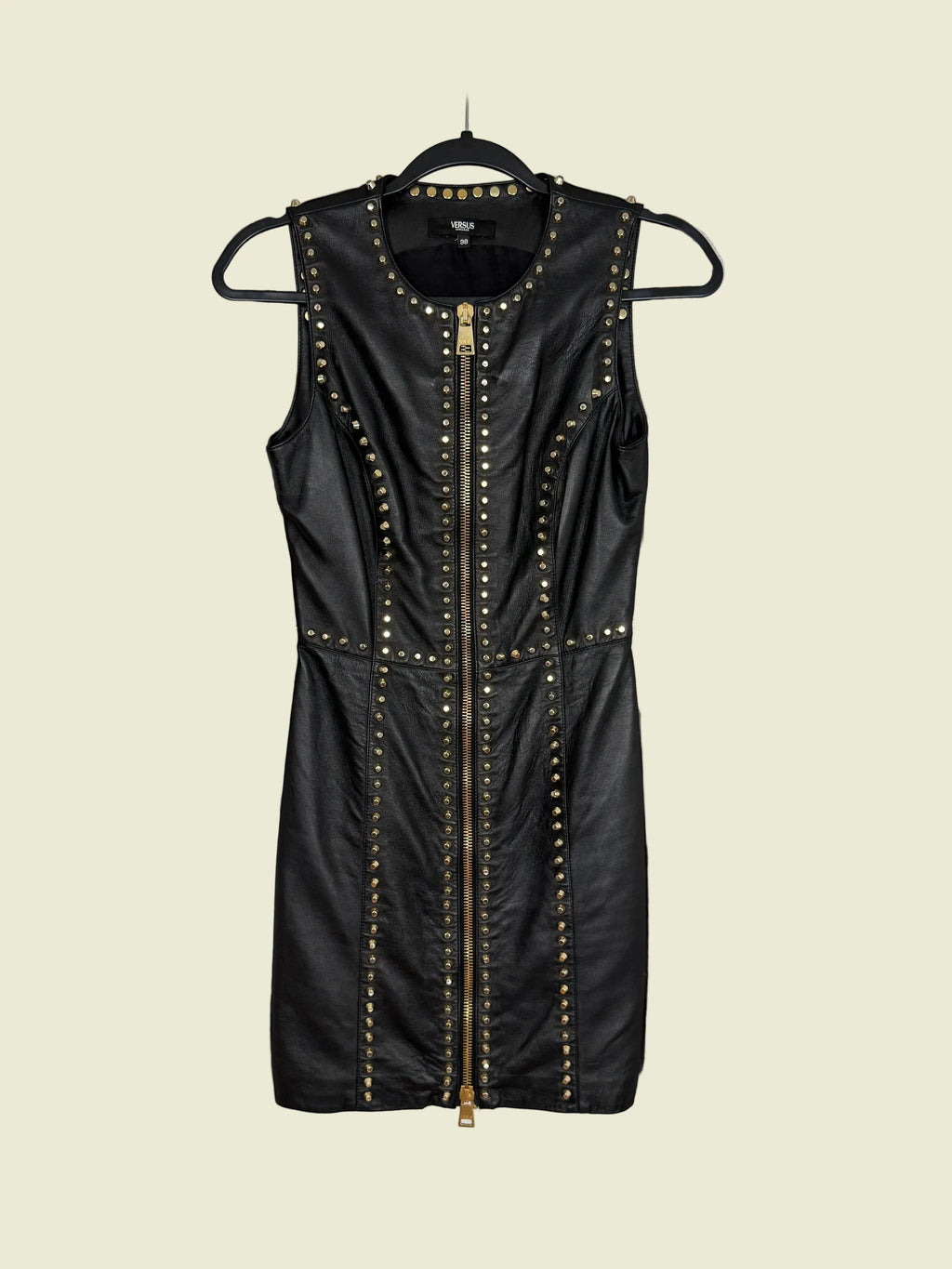 Versus Black Leather Dress with Gold Studs - Size S