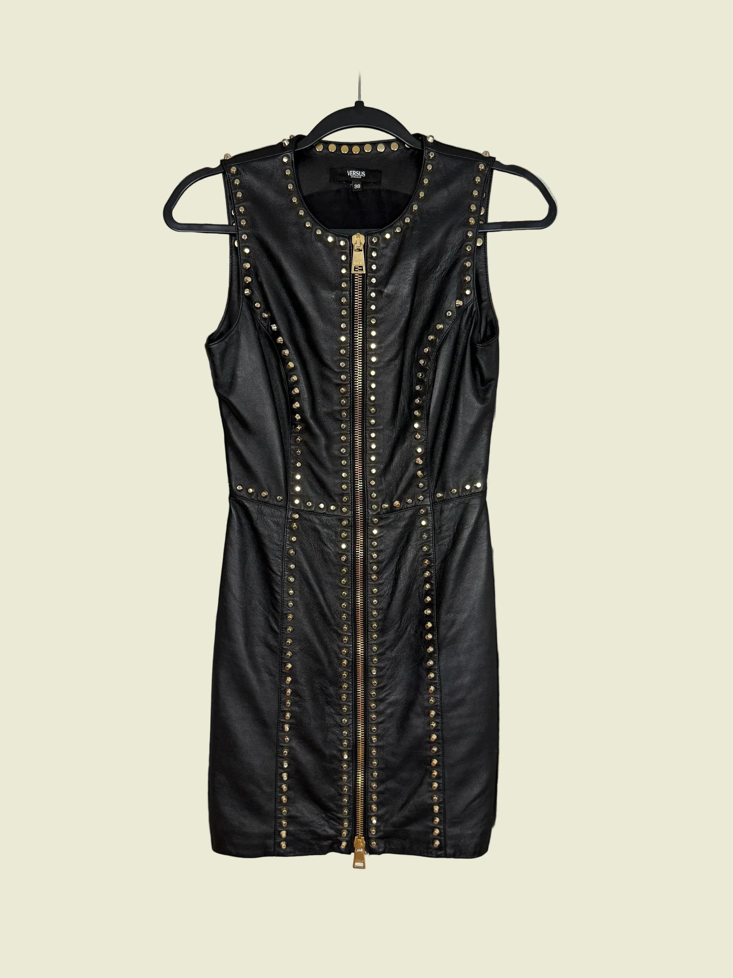 Versus Black Leather Dress with Gold Studs - Size S