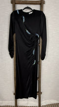 Zara Black Satin Dress with Rhinestone Feathers - Size XS
