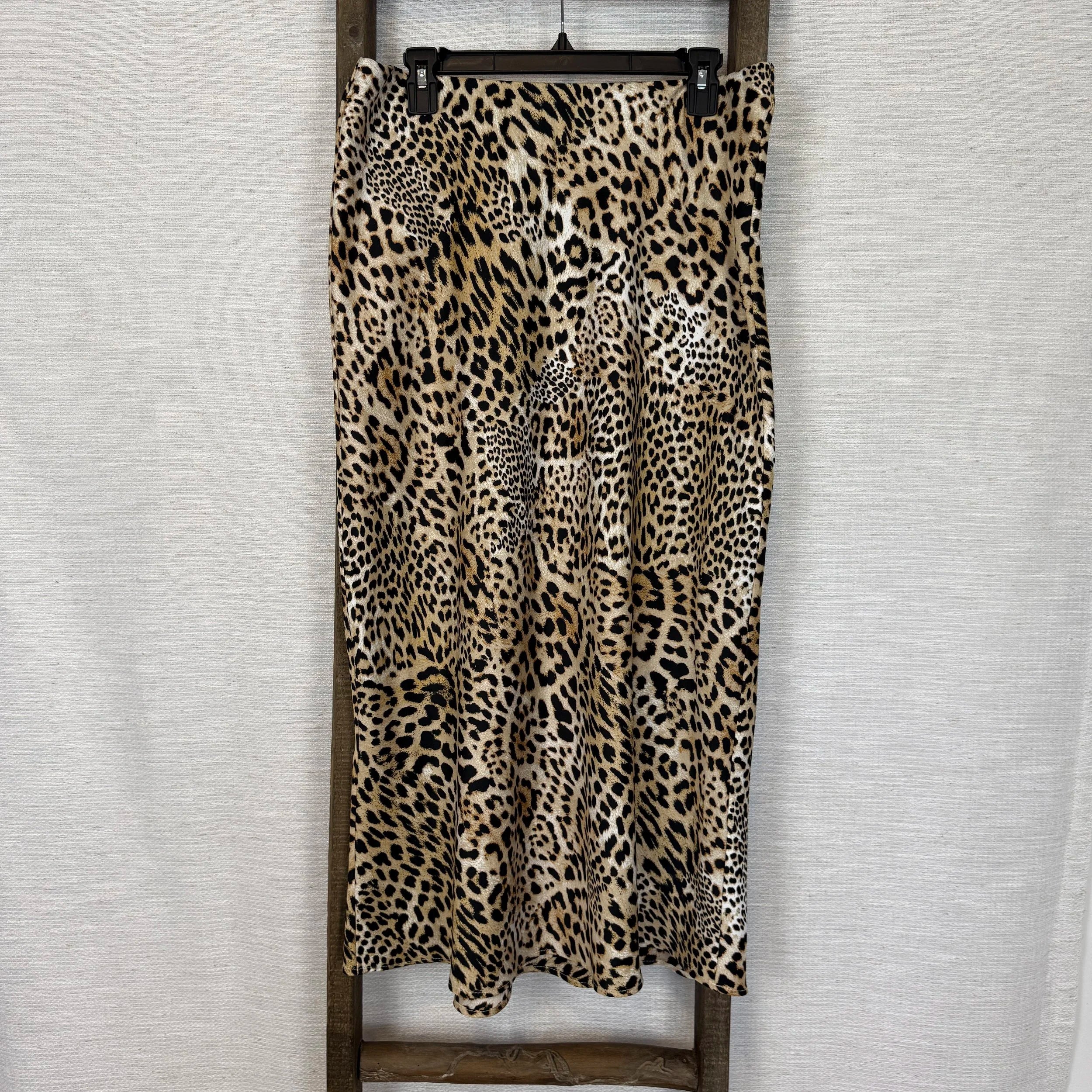 Zara Leopard Print Satin Skirt - Size L