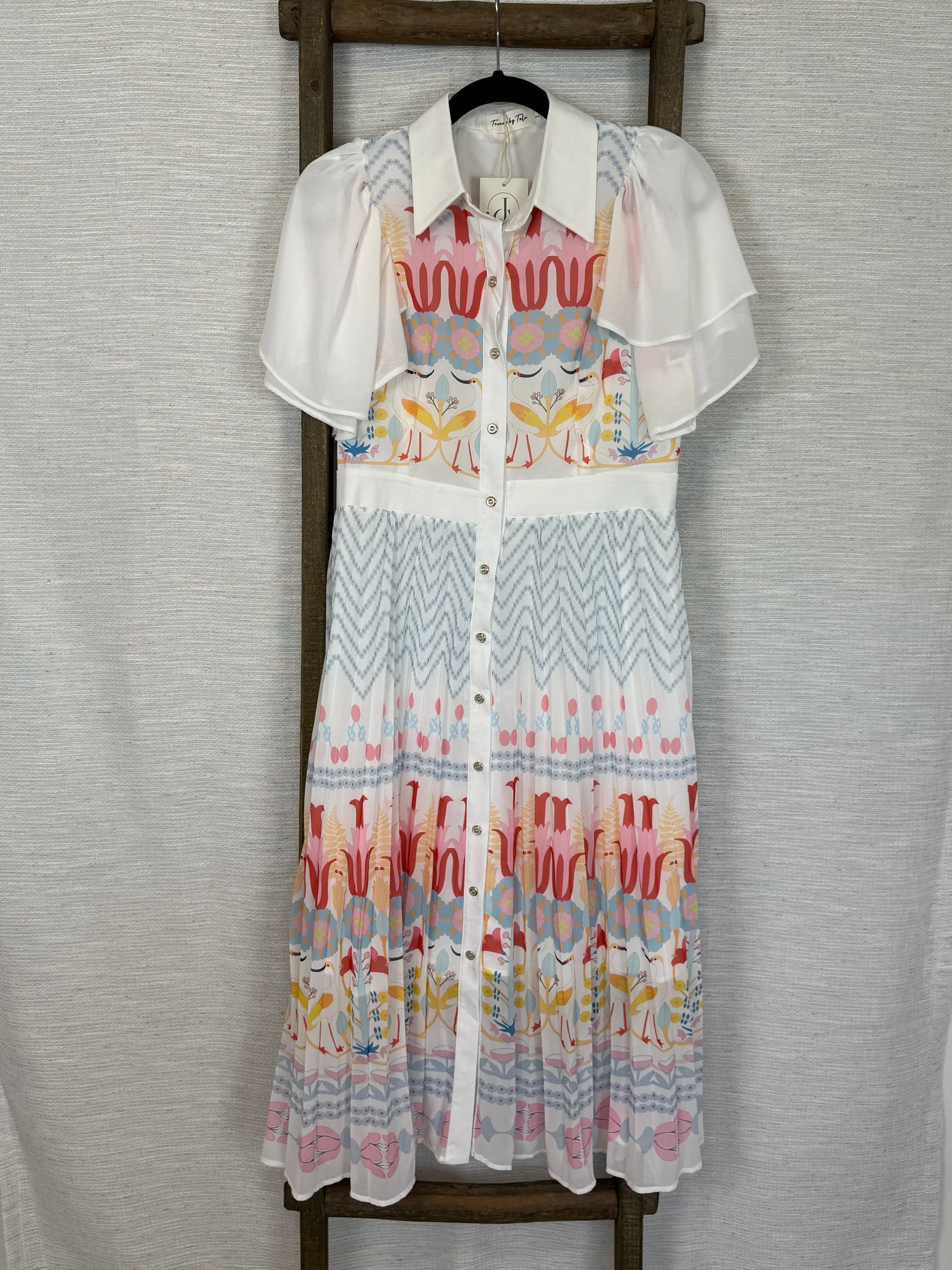 BY Talla White Printed Dress - Size M