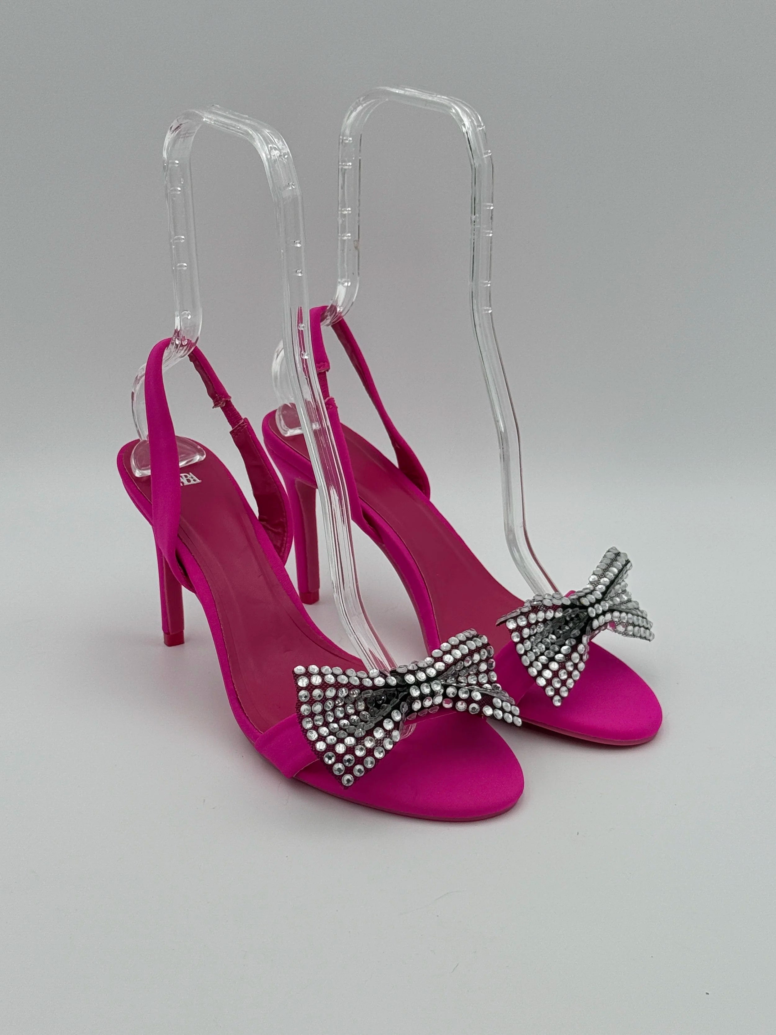 Zara Pink Sandal with Crystal Bow - New - Size EU40