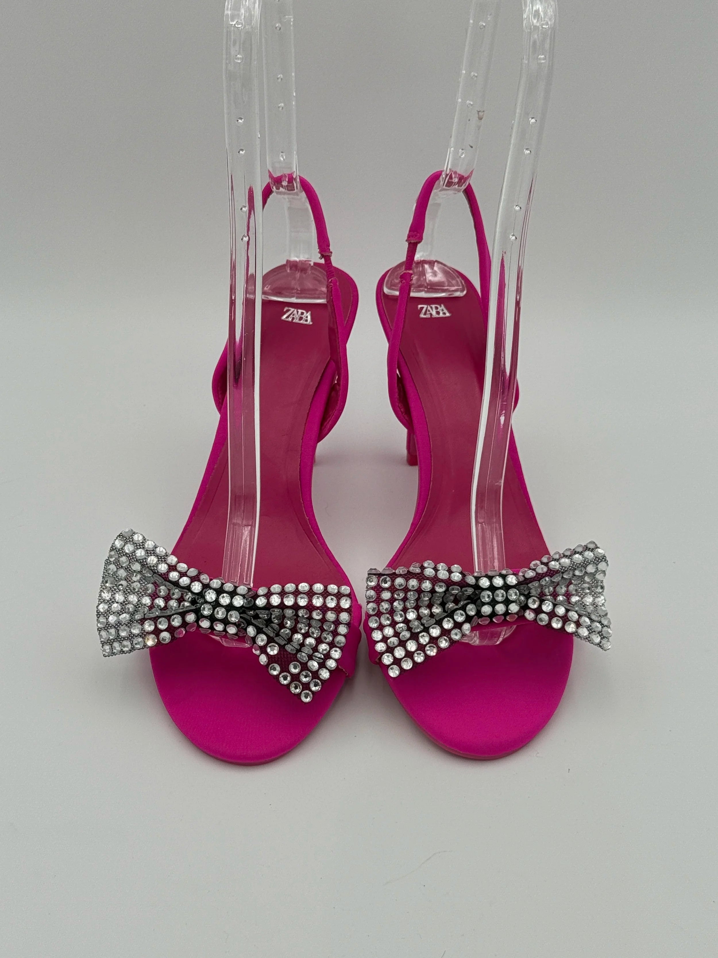 Zara Pink Sandal with Crystal Bow - New - Size EU40