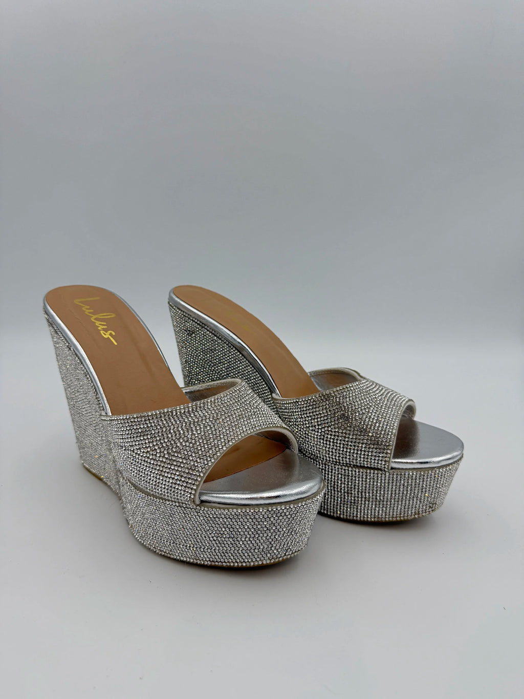 Lulus Silver Rhinestone Platform Wedges - Size US9