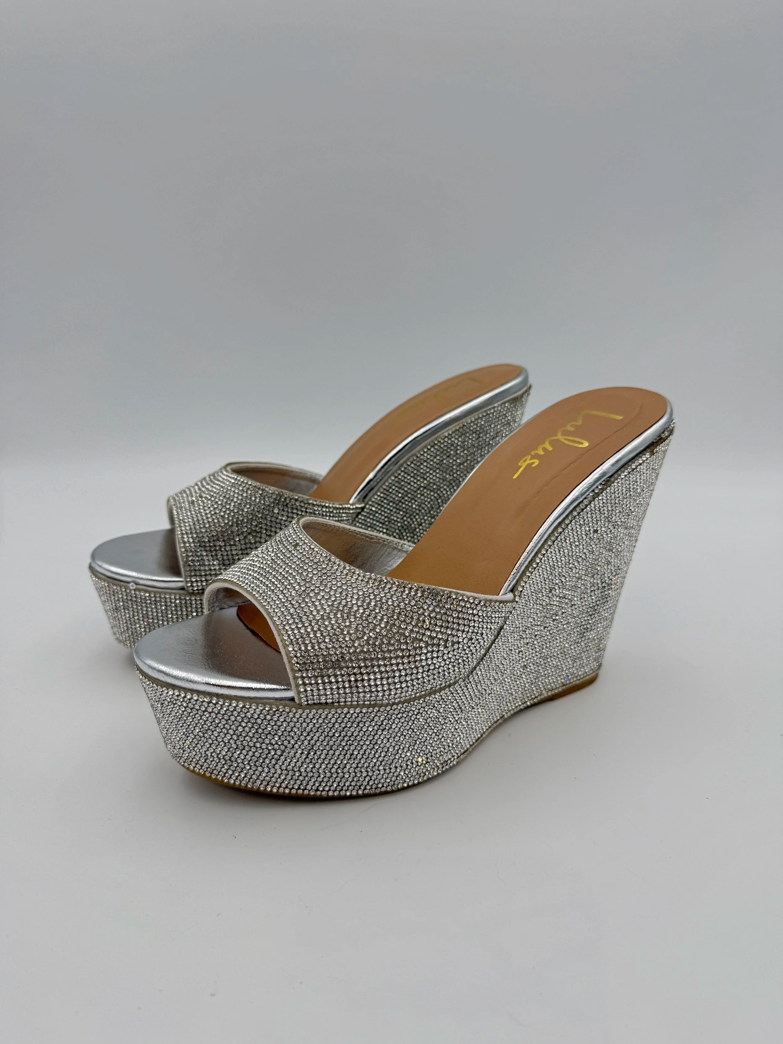 Lulus Silver Rhinestone Platform Wedges - Size US9