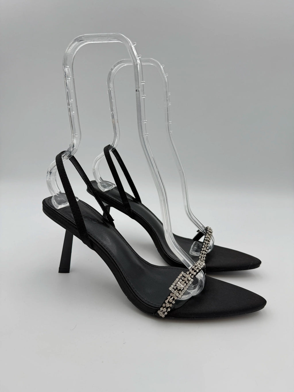 Black Satin with Rhinestones Buckle Sandal - NEW - Size US9