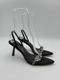 Black Satin with Rhinestones Buckle Sandal - NEW - Size US9