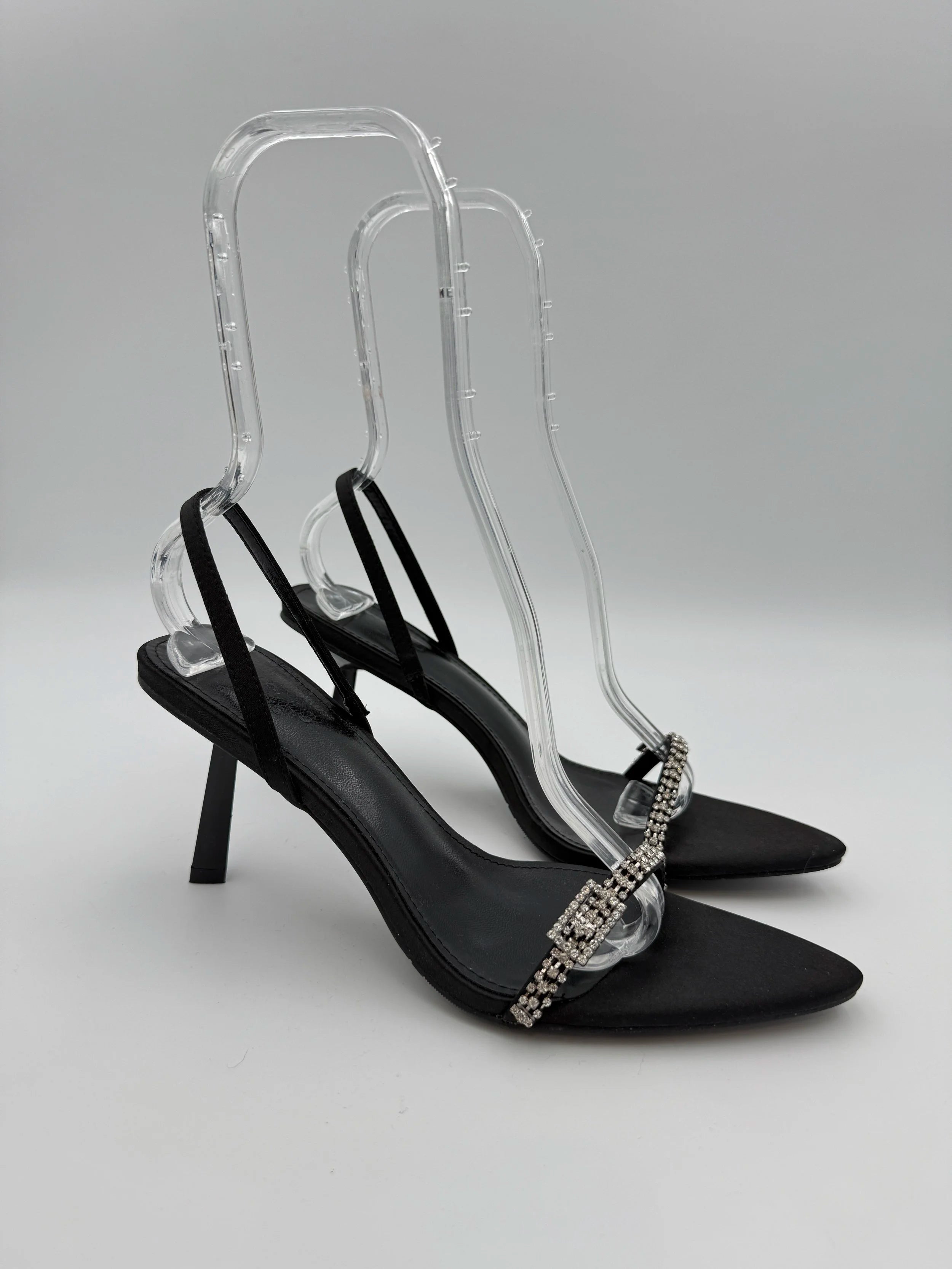 Black Satin with Rhinestones Buckle Sandal - NEW - Size US9