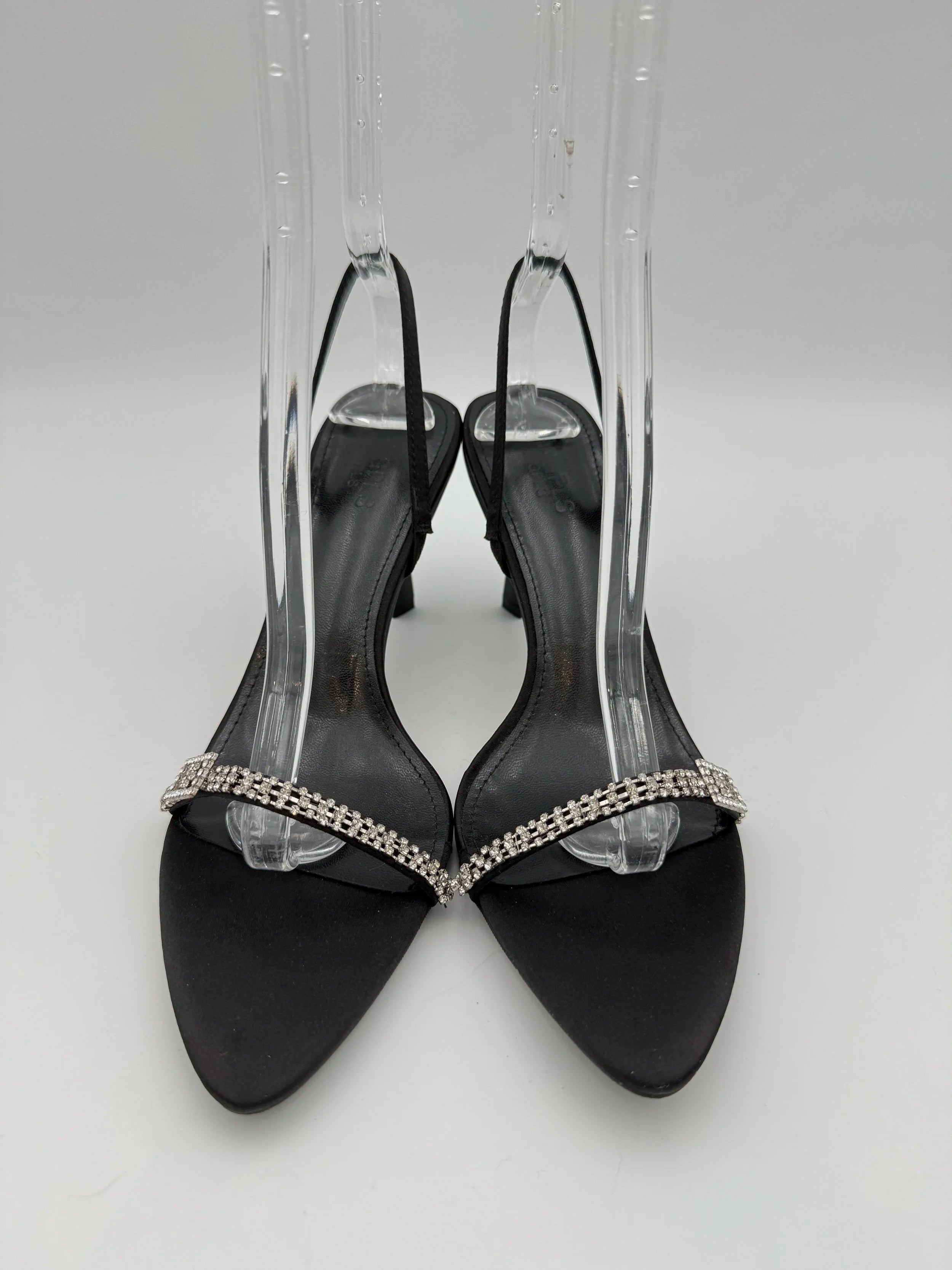 Black Satin with Rhinestones Buckle Sandal - NEW - Size US9