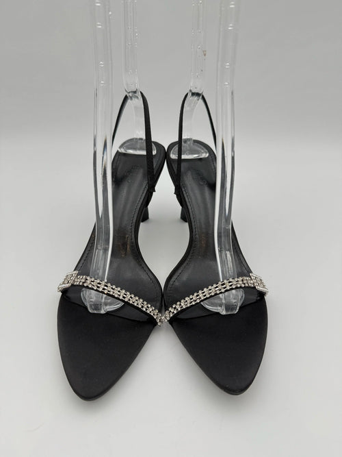 Black Satin with Rhinestones Buckle Sandal - NEW - Size US9