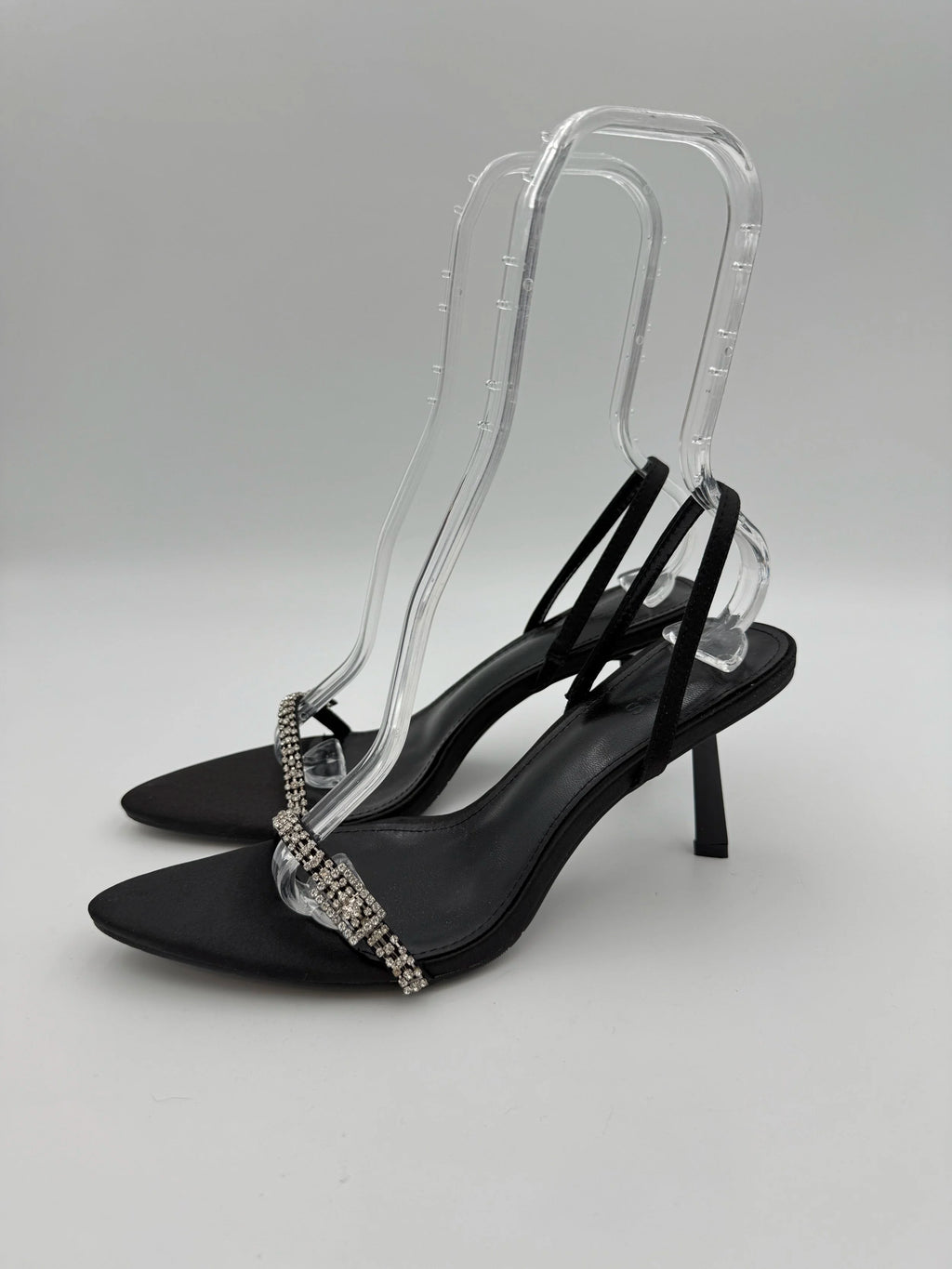 Black Satin with Rhinestones Buckle Sandal - NEW - Size US9