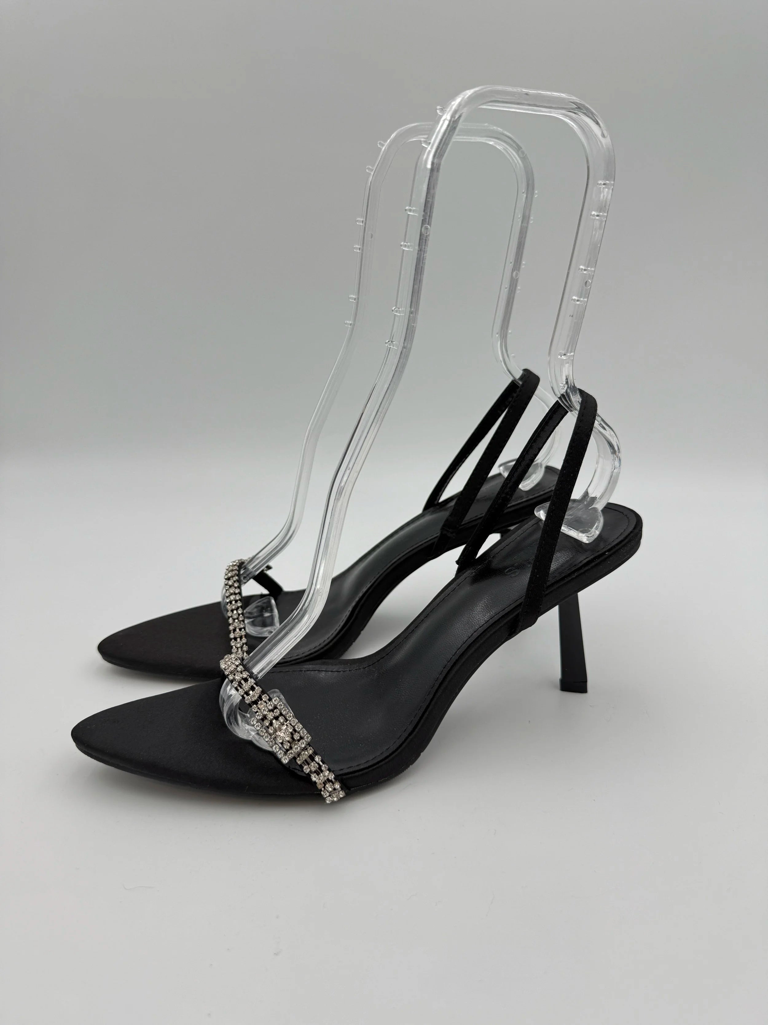 Black Satin with Rhinestones Buckle Sandal - NEW - Size US9
