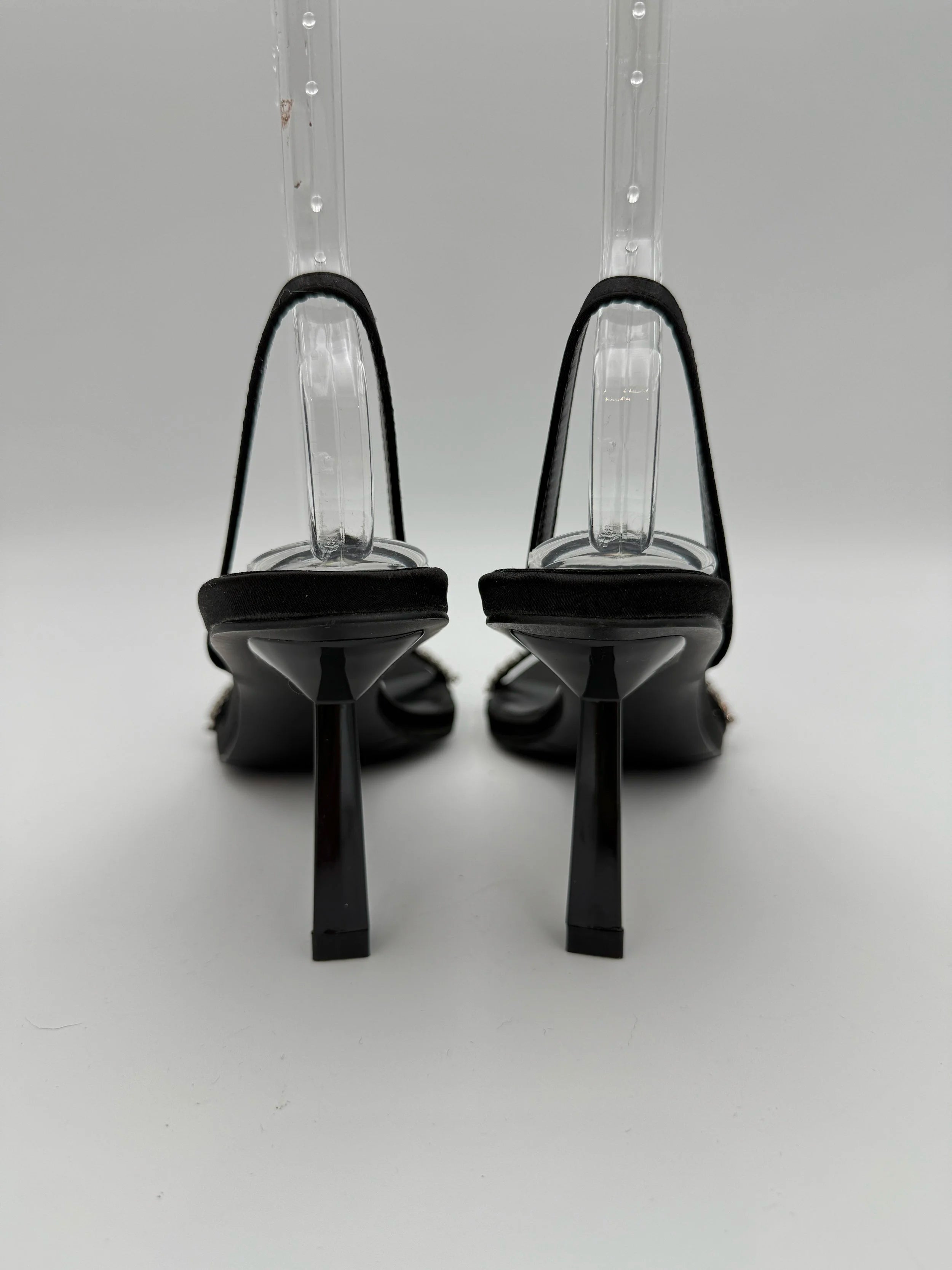 Black Satin with Rhinestones Buckle Sandal - NEW - Size US9
